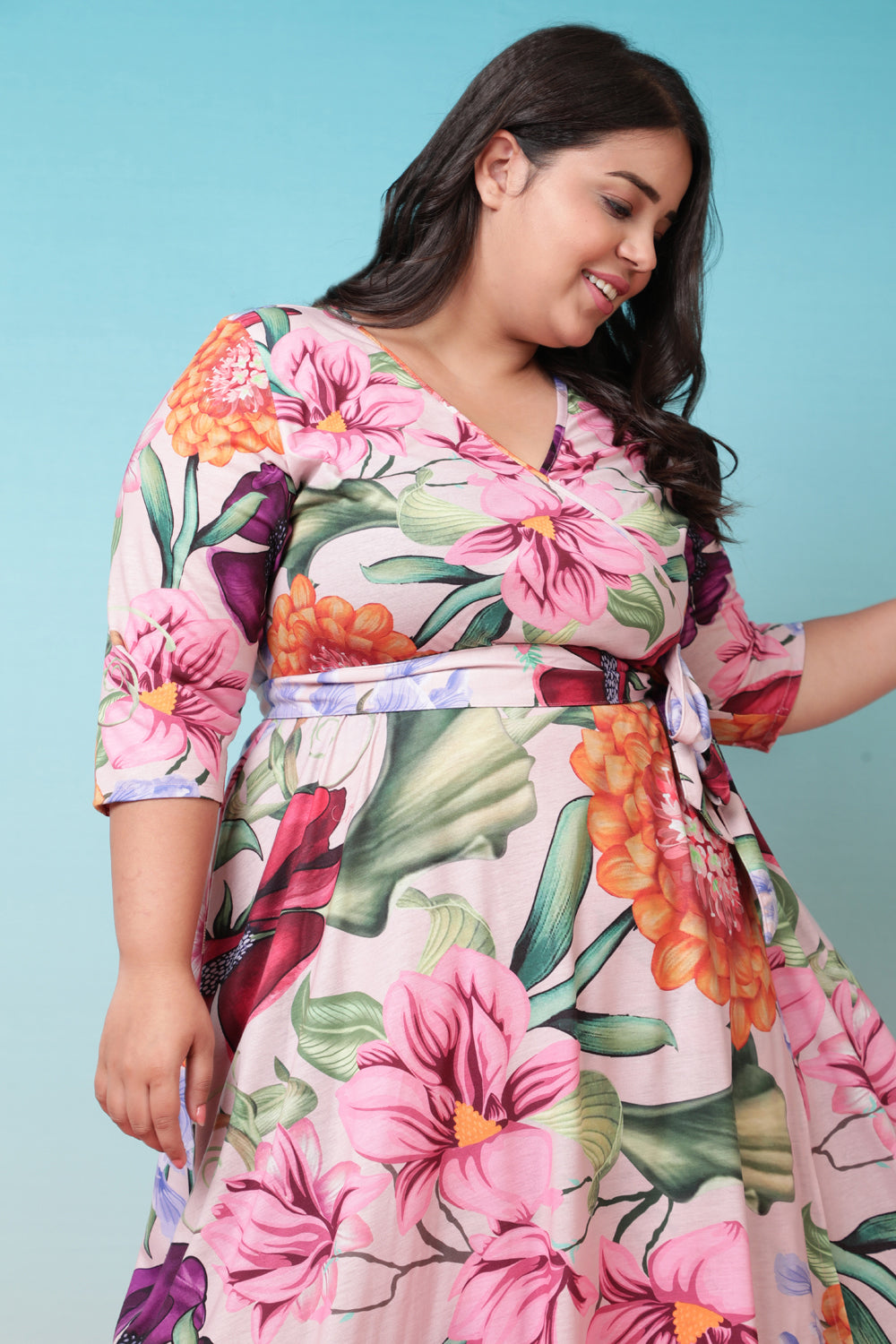 Florals in Peaches True Wrap Maxi Dress for Women