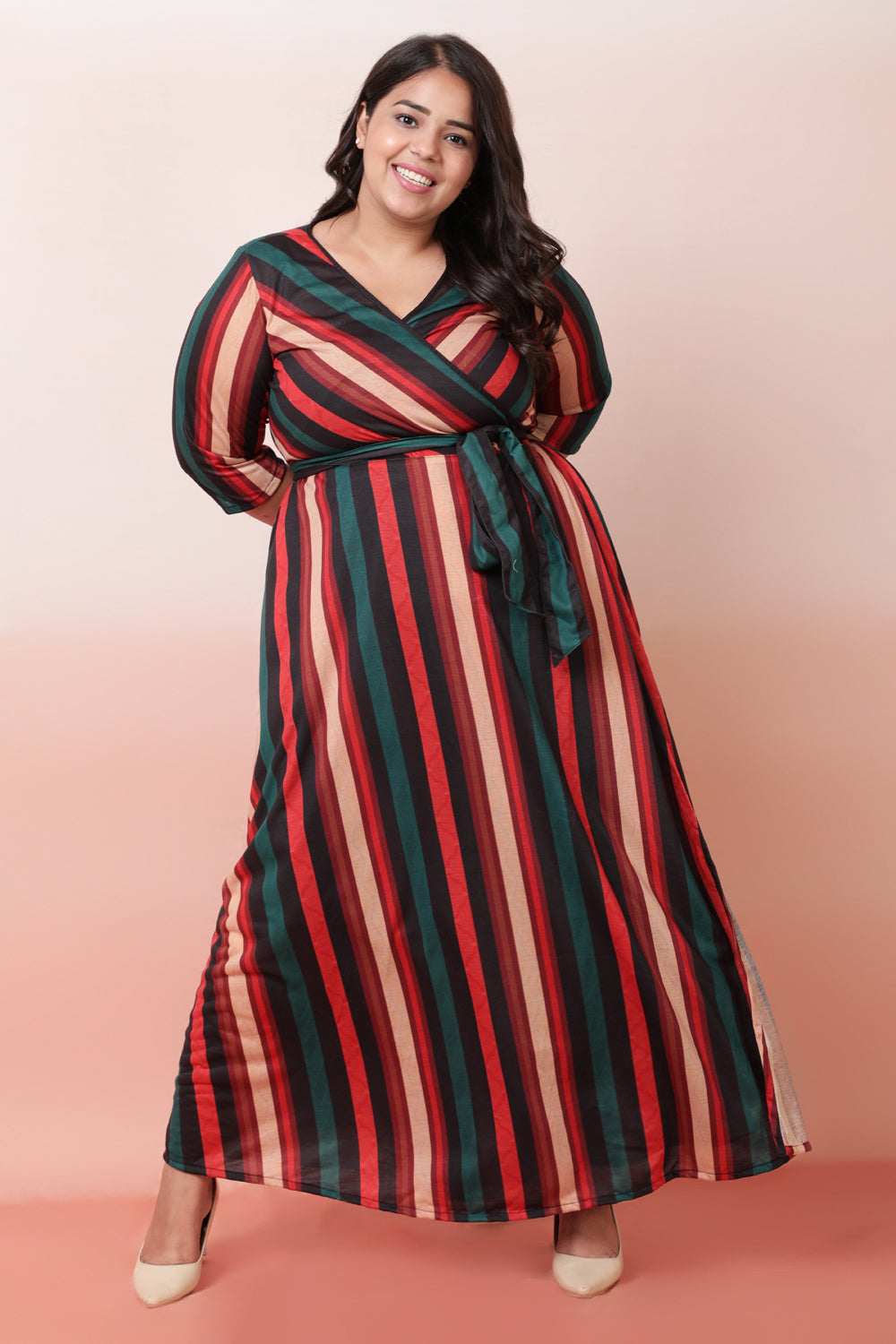 Plus Size Striped Wrap Maxi Dress Online in India