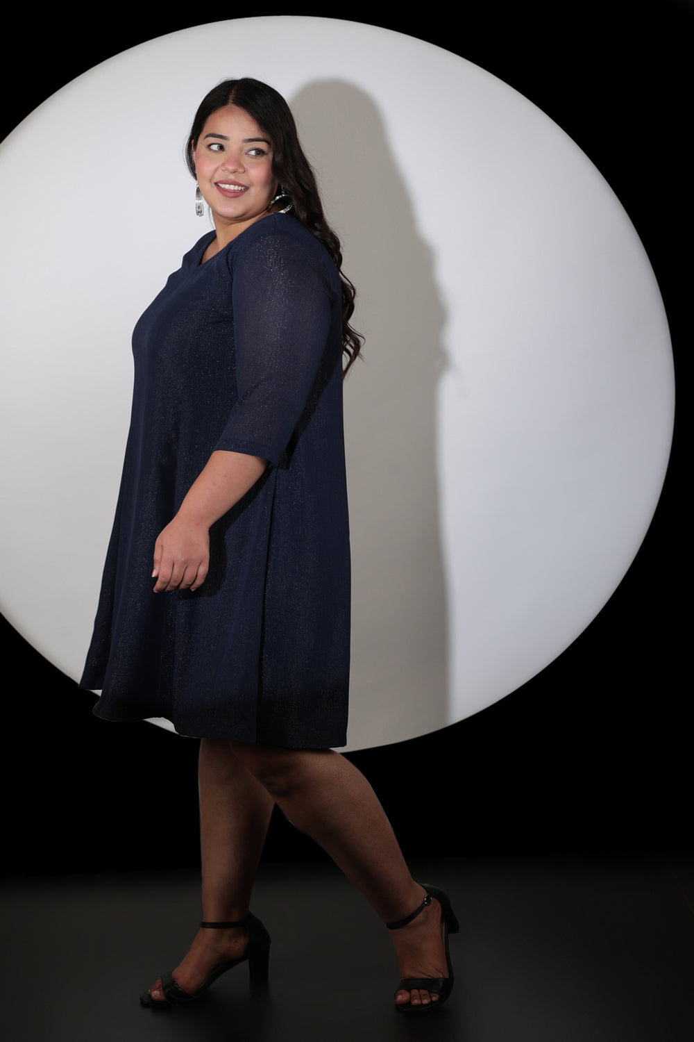 Plus Size Navy Metallic Georgette Dress