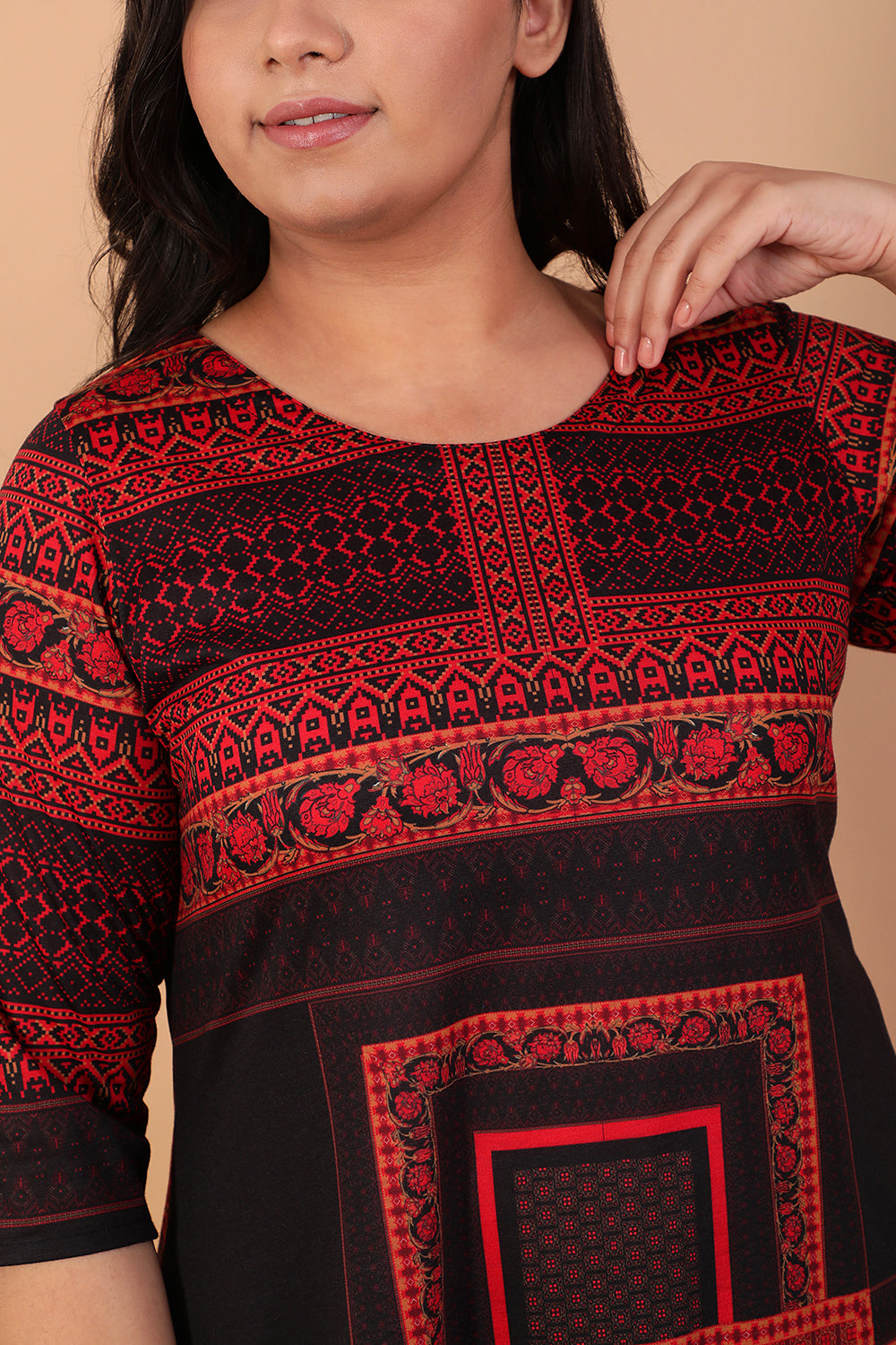 Black Red Scraf Printed Kurti for Women