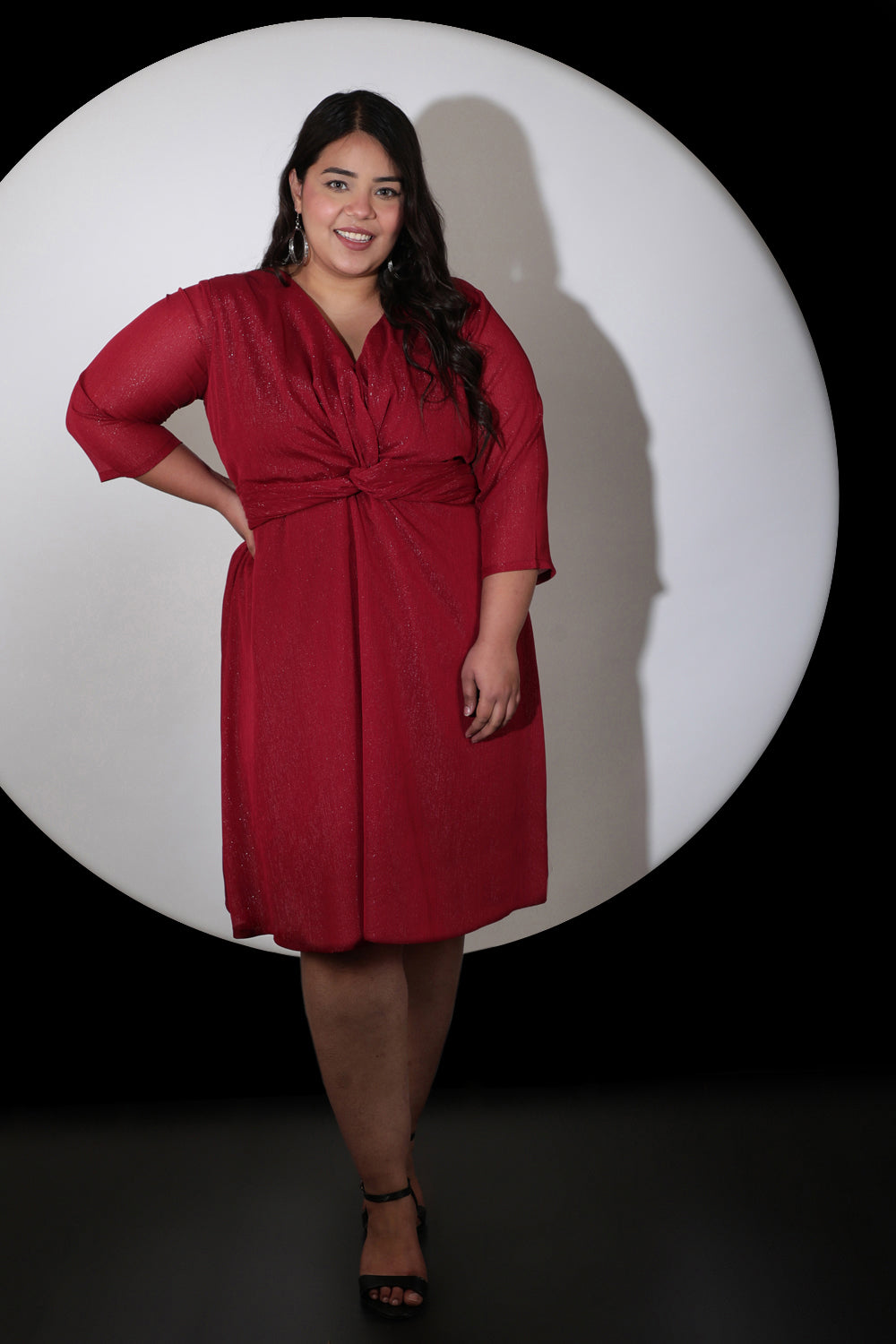Plus Size Red Metallic Georgette Drape Dress