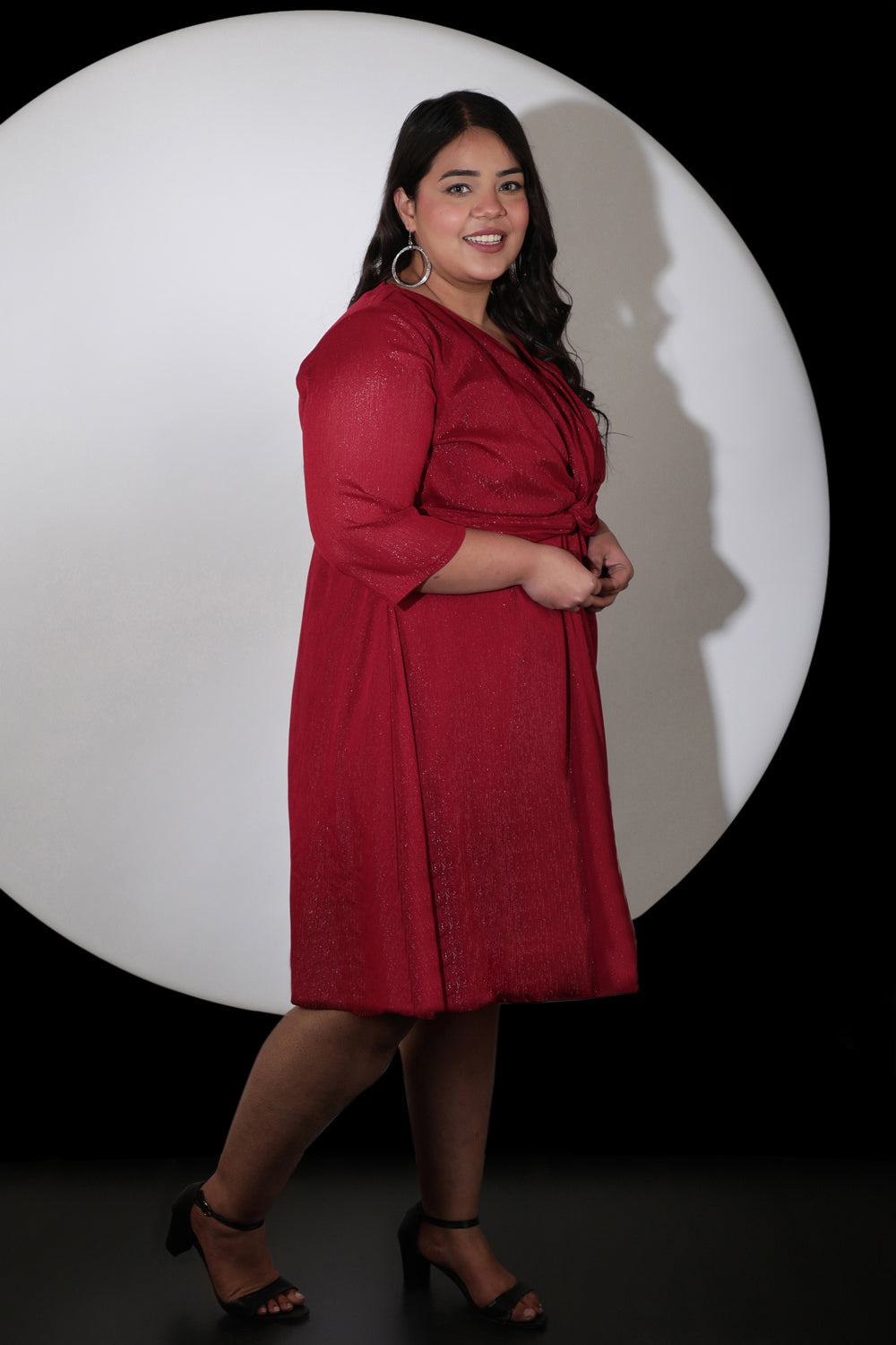 Buy Red Metallic Georgette Drape Dress