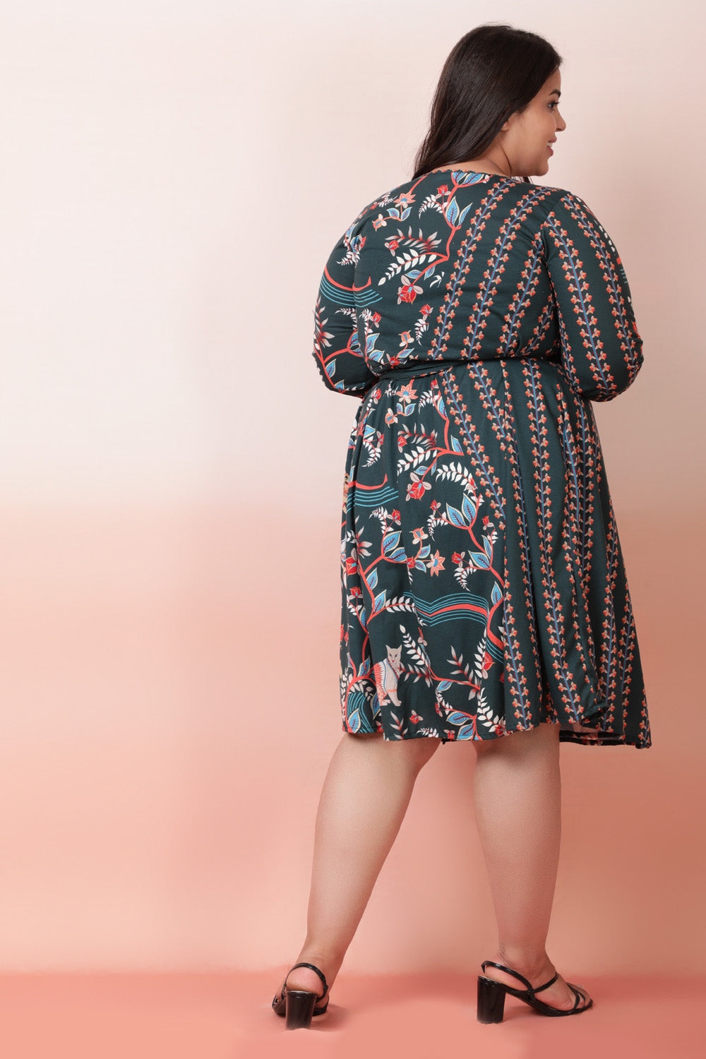 Green Ethnic Printed True Wrap Dress