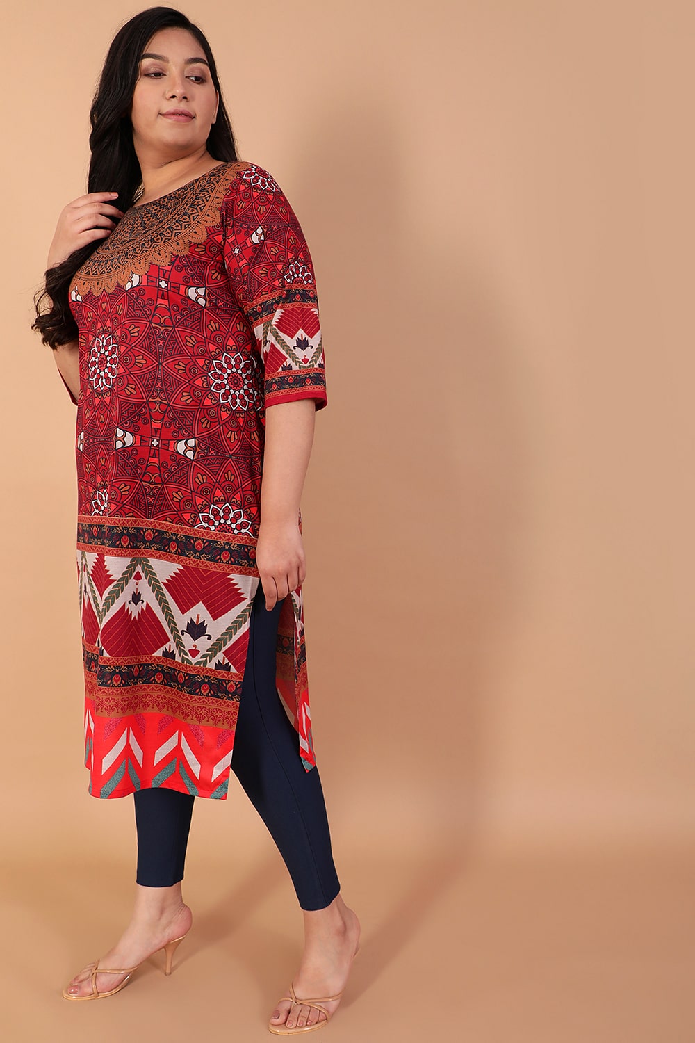 Neckline Design Red Border Print Kurti