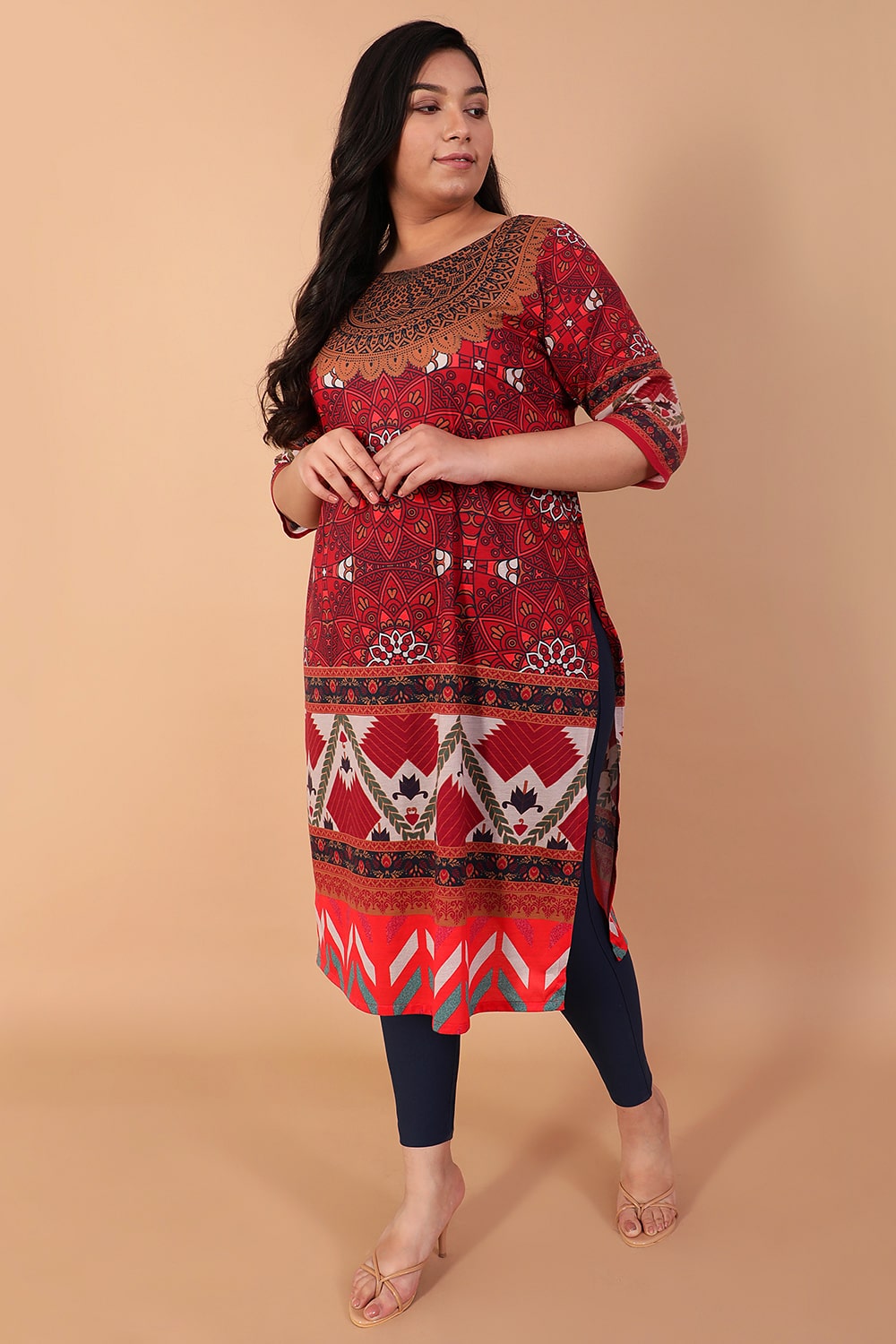 Neckline Design Red Border Print Kurti