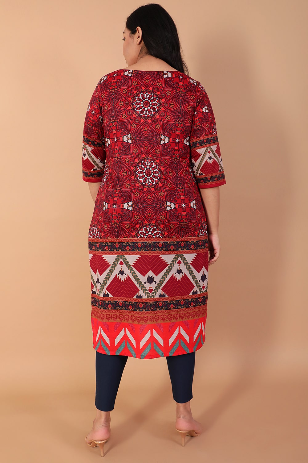 Neckline Design Red Border Print Kurti