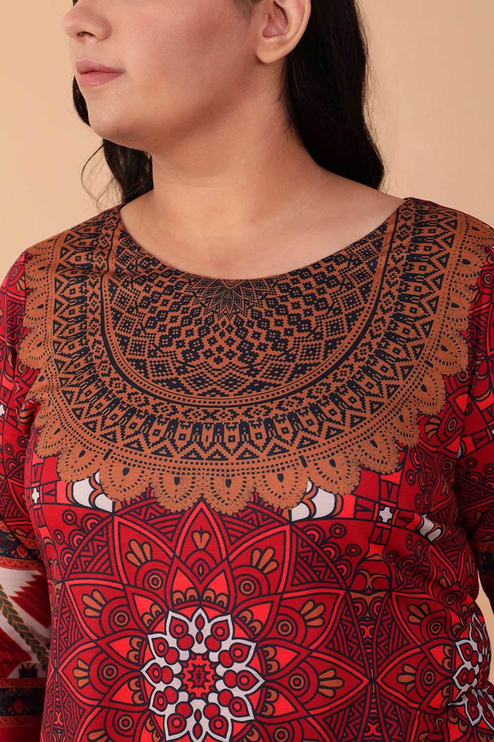 Neckline Design Red Border Print Kurti