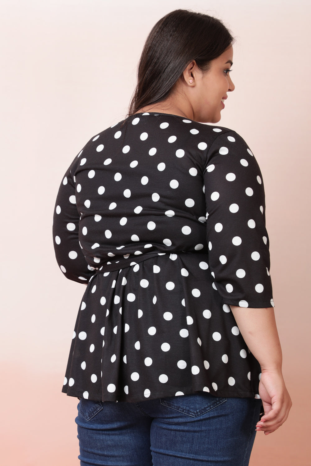 Black White Polka Wrap Top