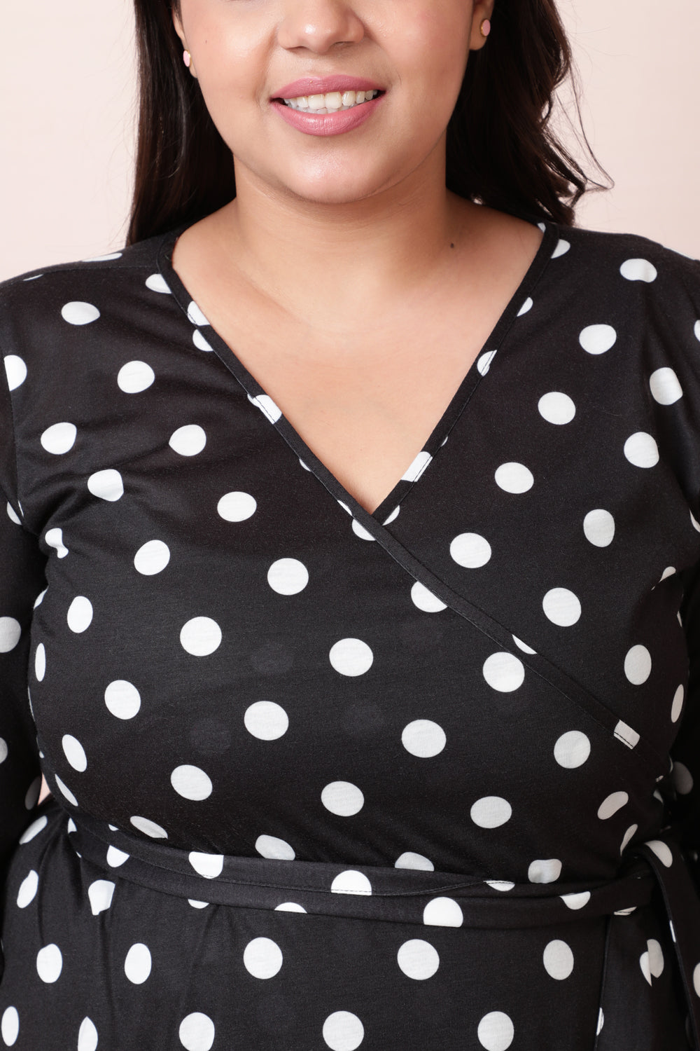 Black White Polka Wrap Top