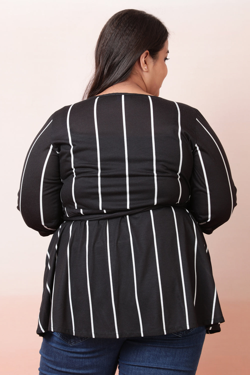 Comfortable Black White Stripe Wrap Top