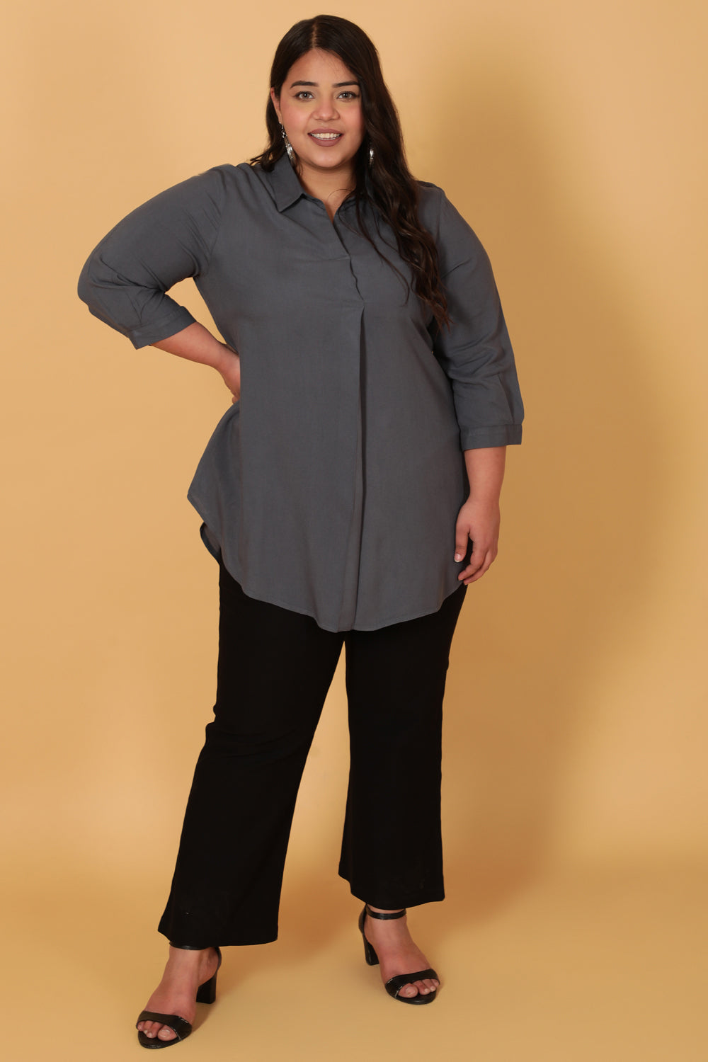 Blue Grey Centre Pleat Top