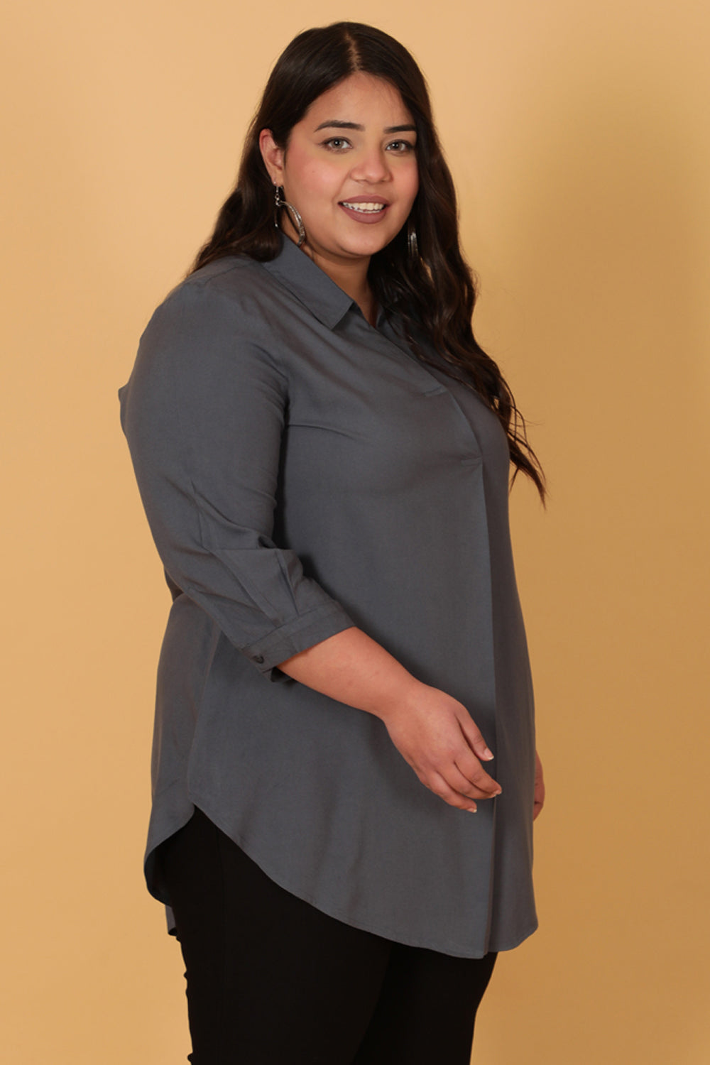 Blue Grey Centre Pleat Top