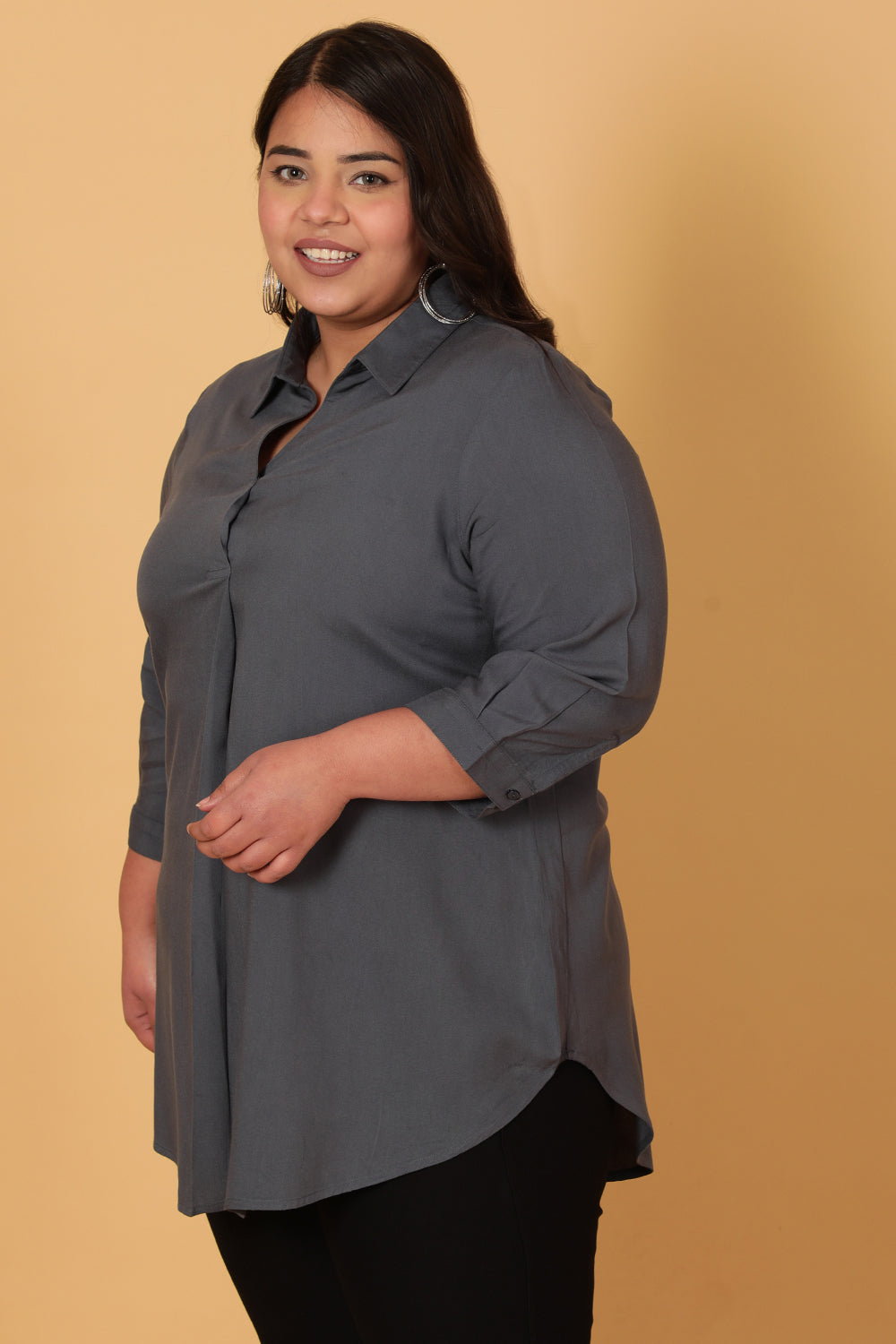 Blue Grey Centre Pleat Top