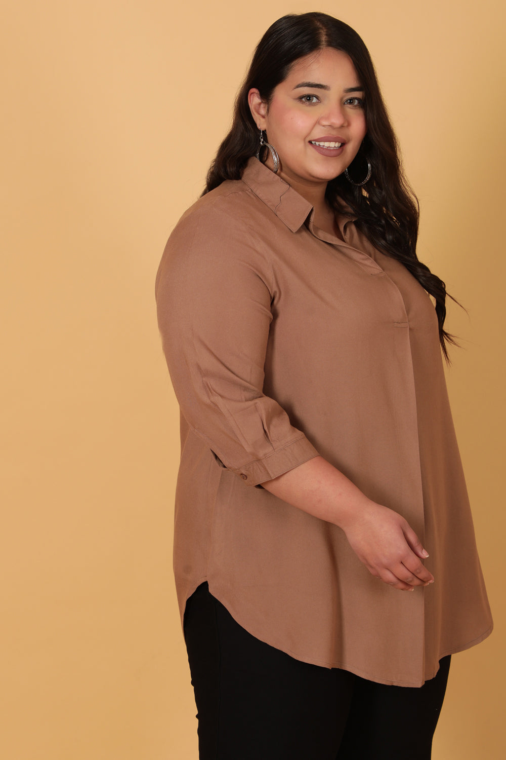 Brown Grey Centre Pleat Top