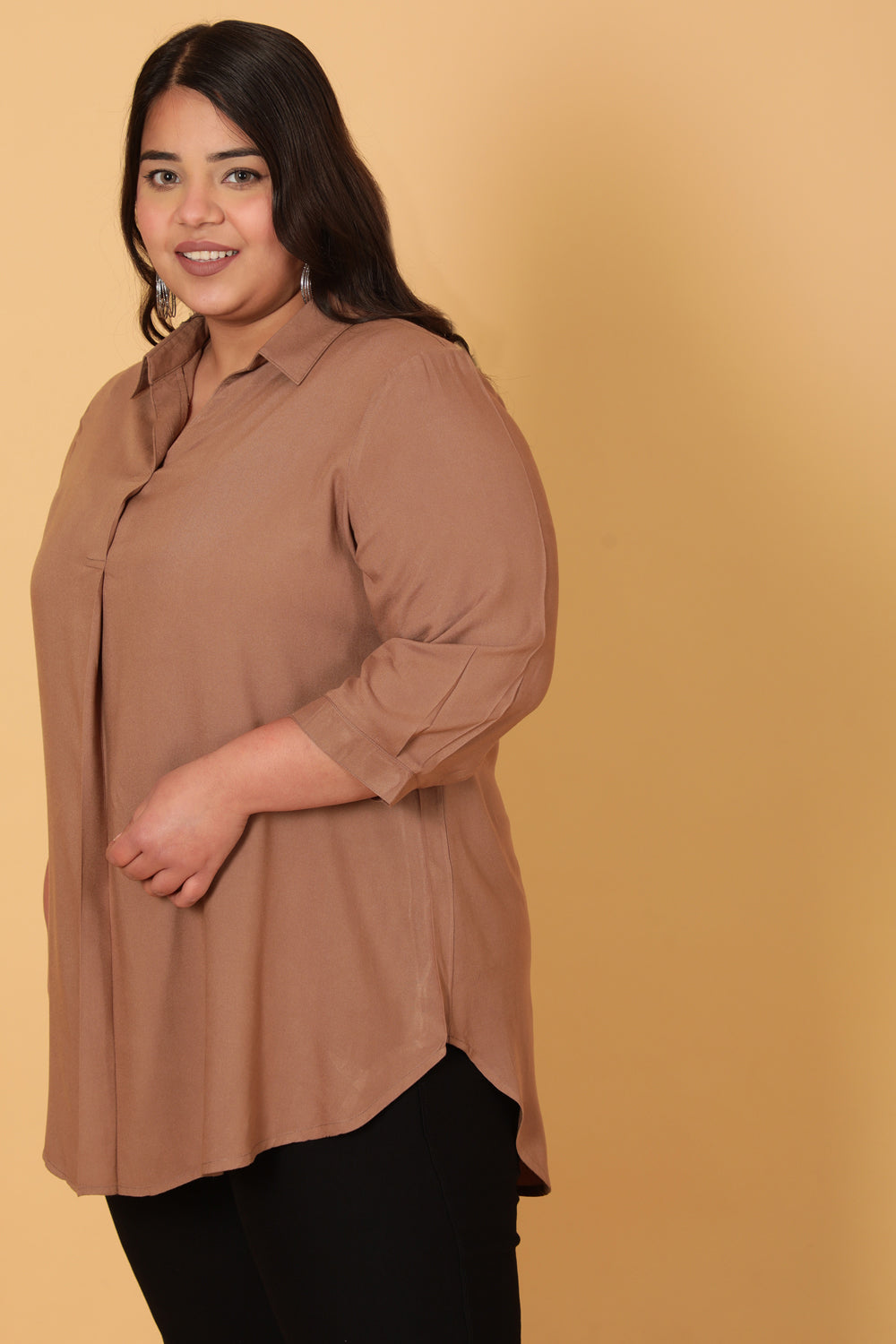 Brown Grey Centre Pleat Top