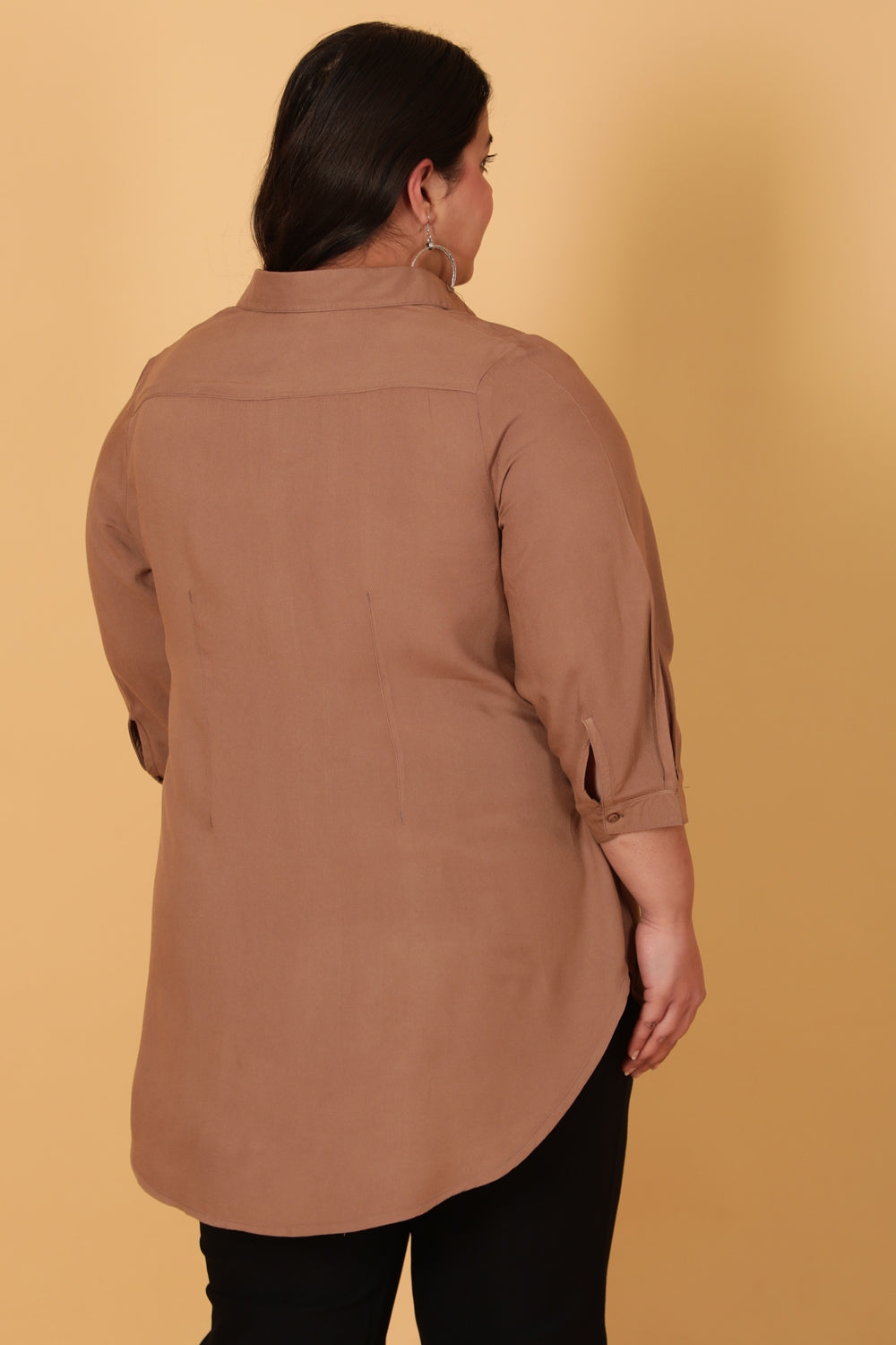 Brown Grey Centre Pleat Top
