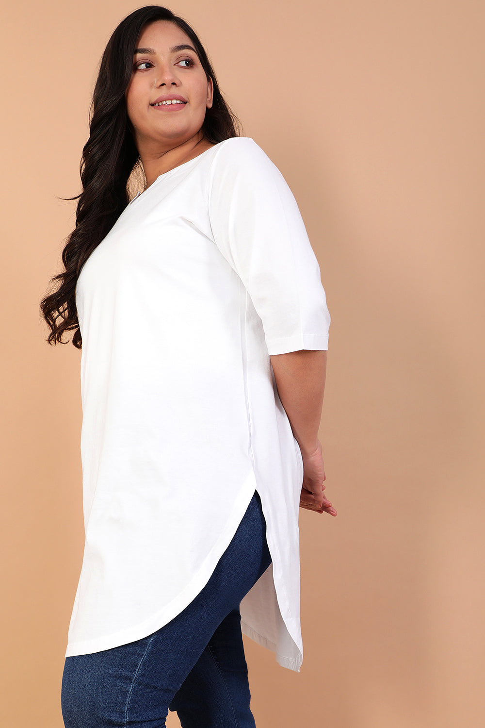 Plus Size White Longline Tunic