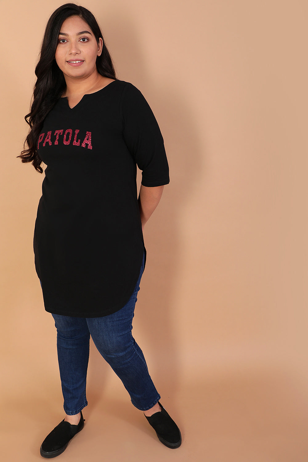Buy Patola Black Longline Tshirt