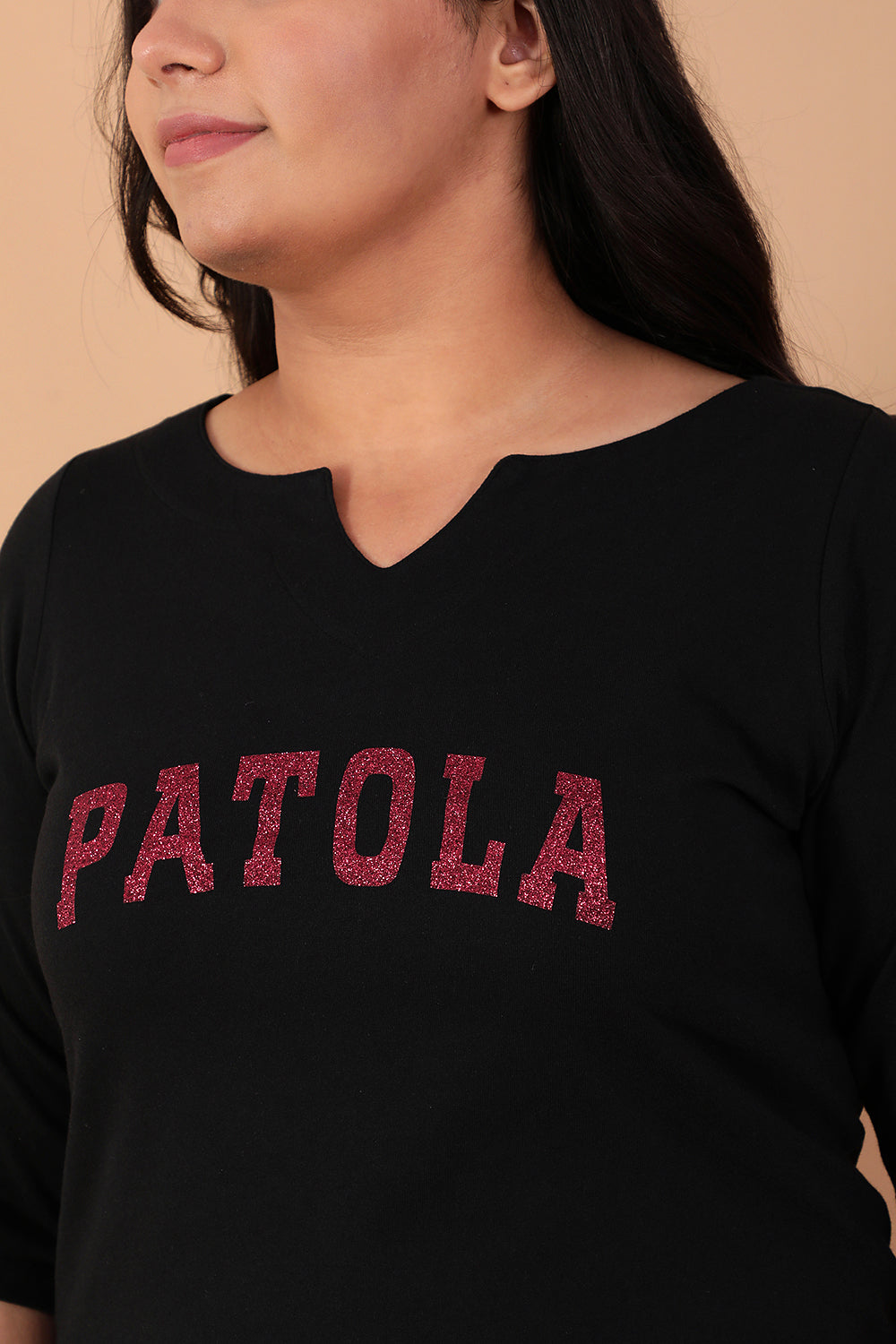 Patola Black Longline Tshirt for Women