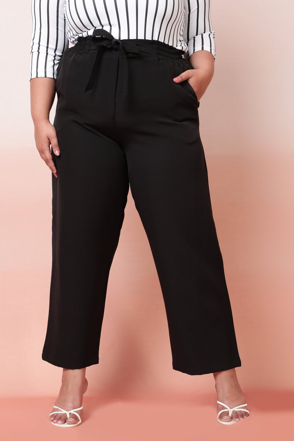 Plus Size Black High Waist Pants Online in India