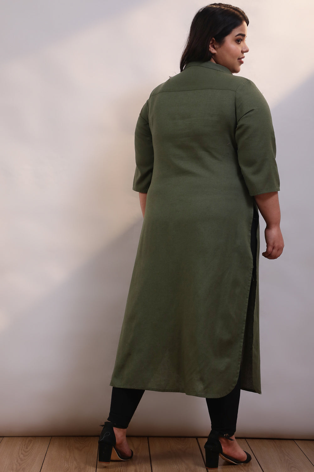 Olive Cotton Linen Kurta Shrug