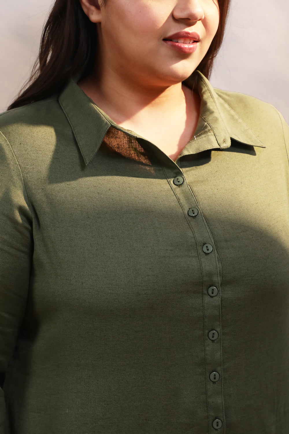 Olive Cotton Linen Kurta Shrug