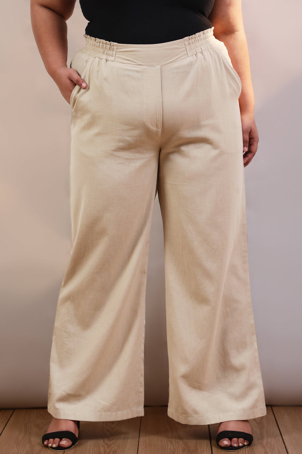 Plus Size Plus Size Cream Cotton Linen Pants Online in India
