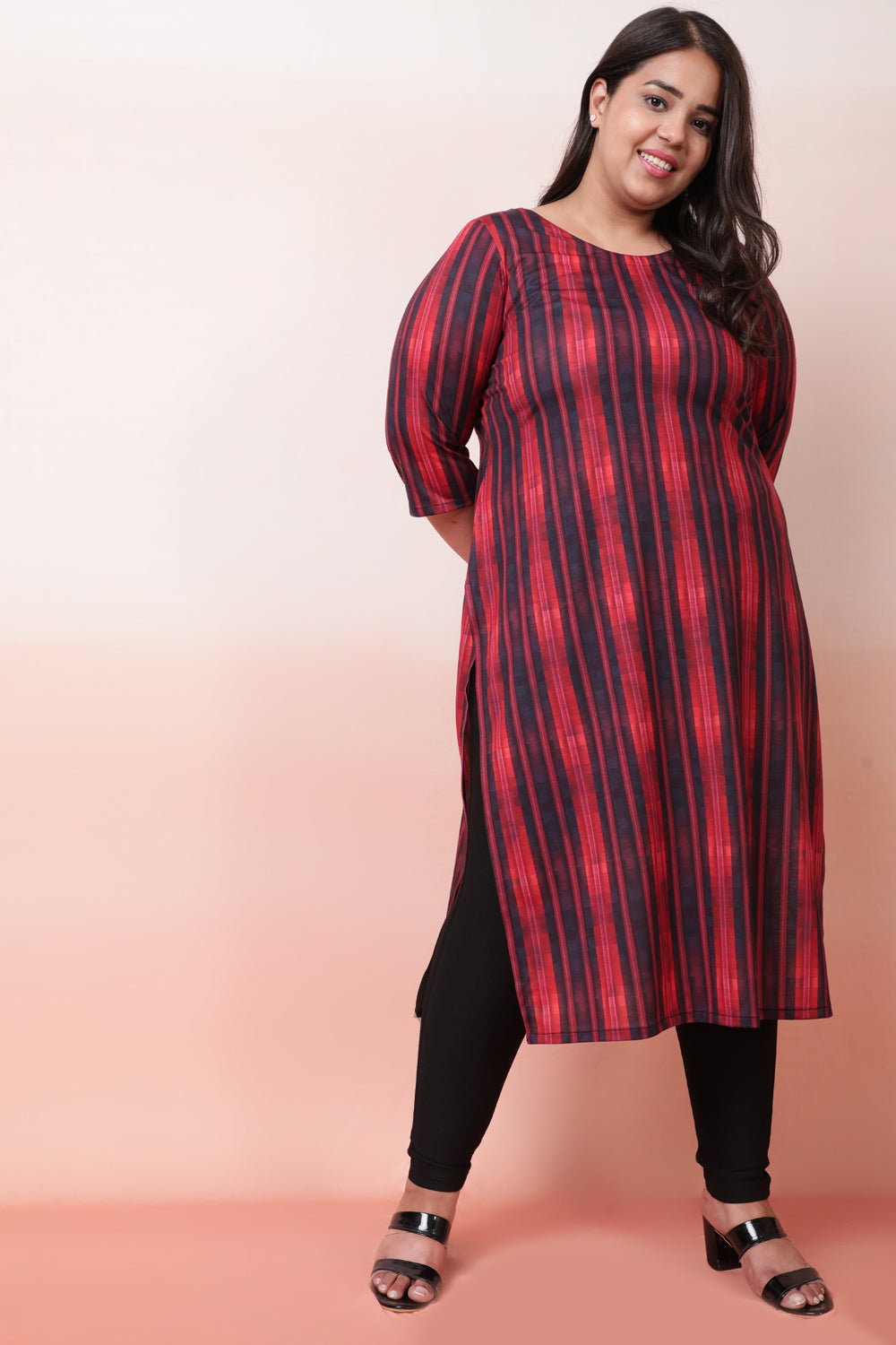 Red Black Linear Pattern Kurta