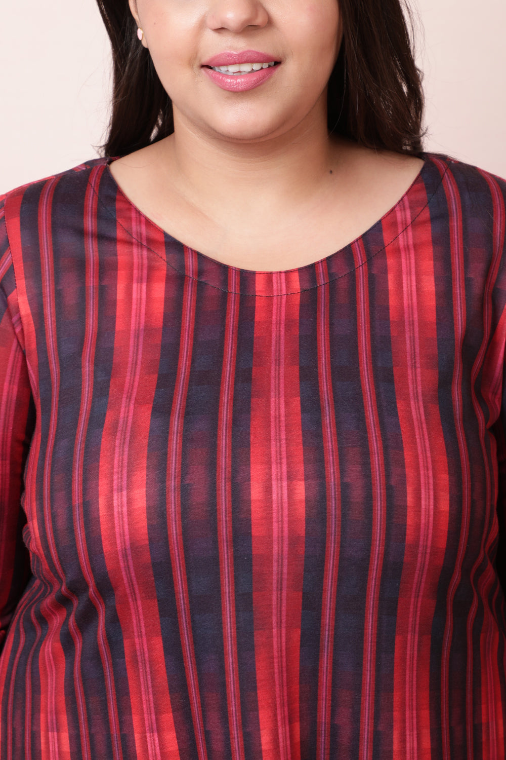 Red Black Linear Pattern Kurta