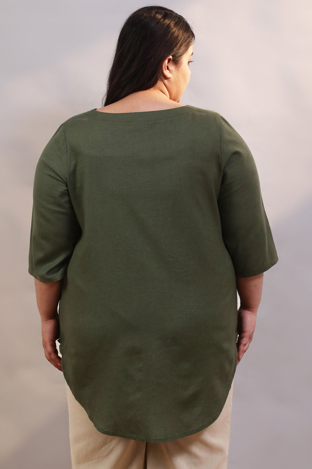 Olive Cotton Linen Centre Pleat Top