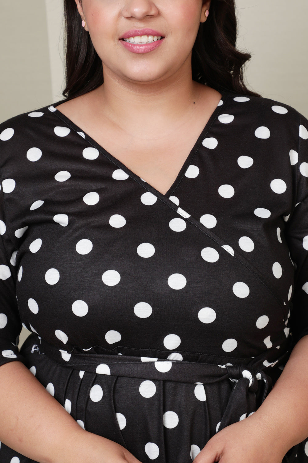 Black White Polka Dot True Wrap Dress