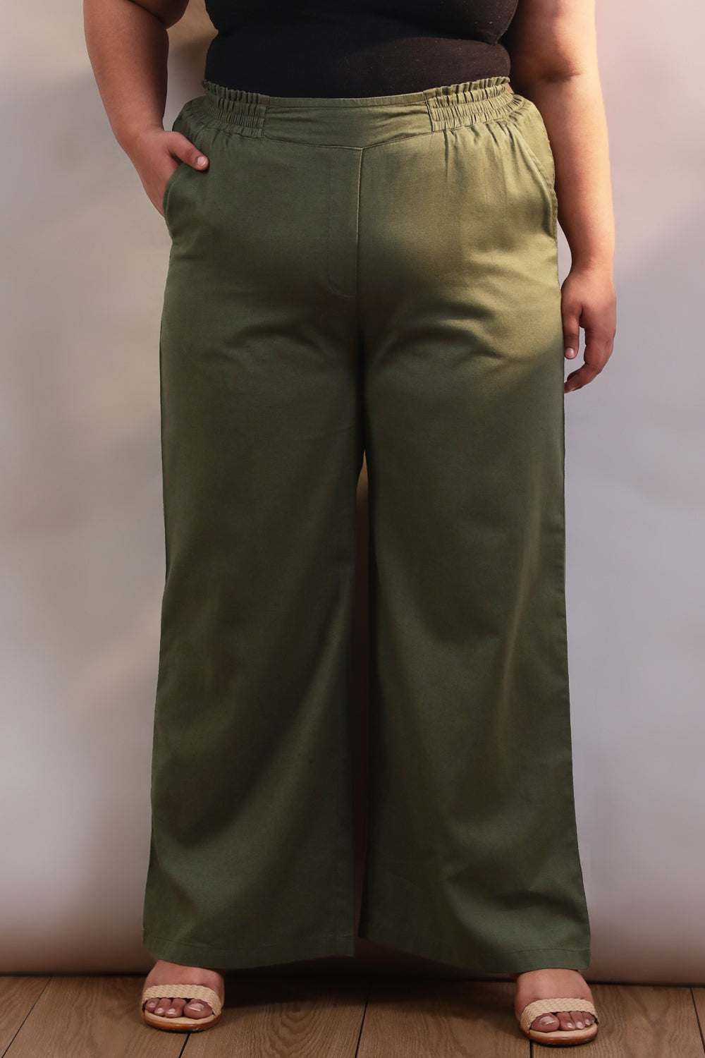 Plus Size Plus Size Olive Cotton Linen Pants