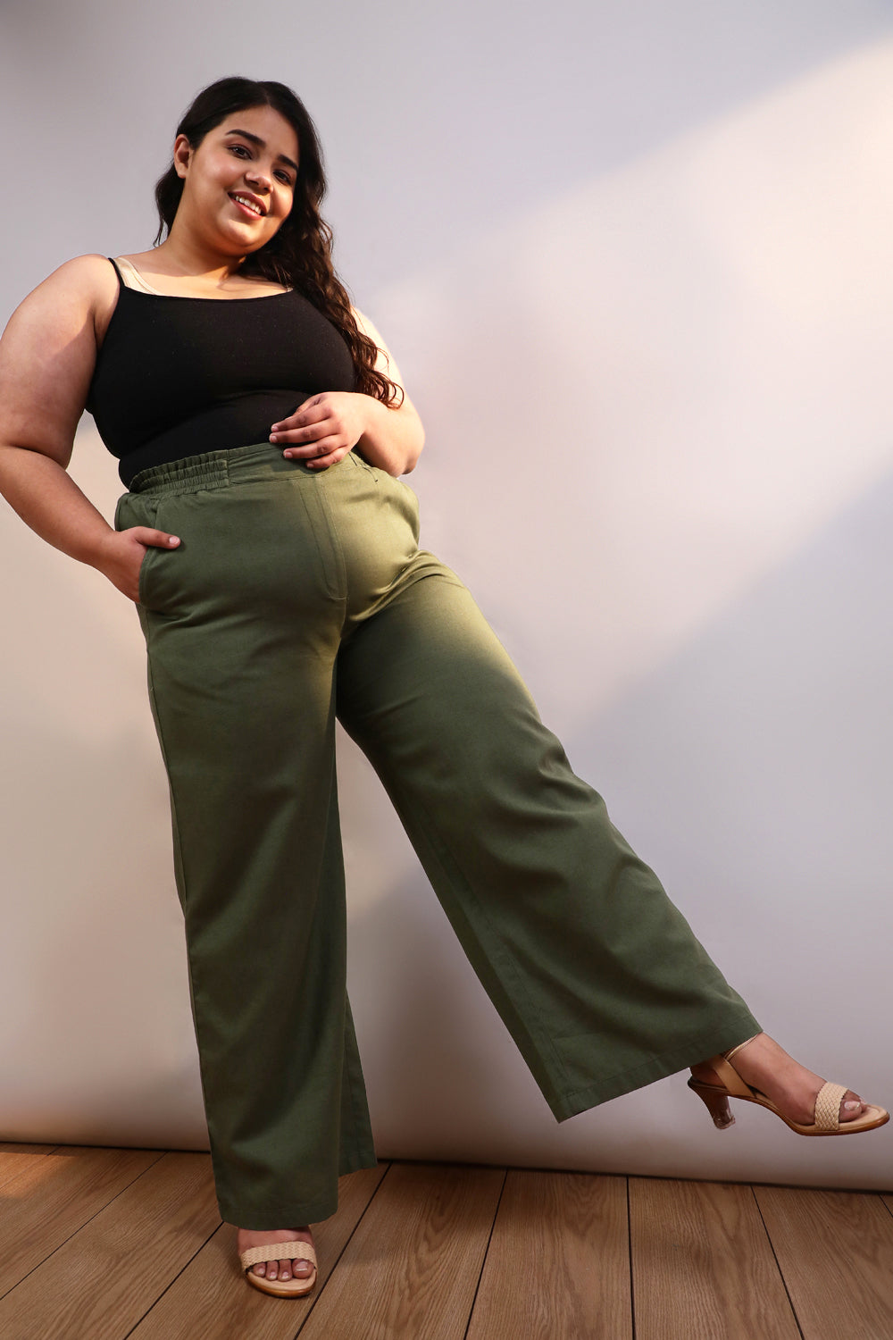 Plus Size Plus Size Olive Cotton Linen Pants Online in India