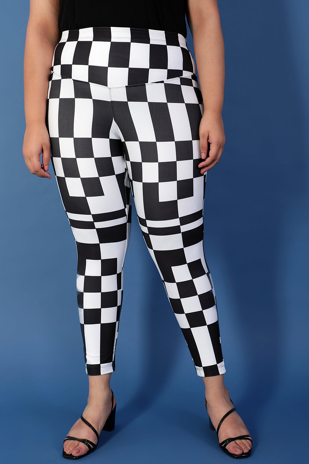 Racer Checkered Tummy Shaper printed Leggings