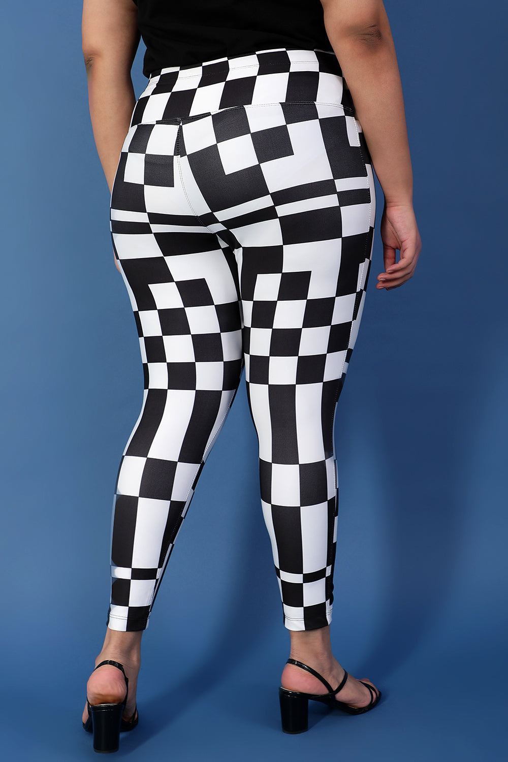 Racer Checkered Tummy Shaper printed Leggings