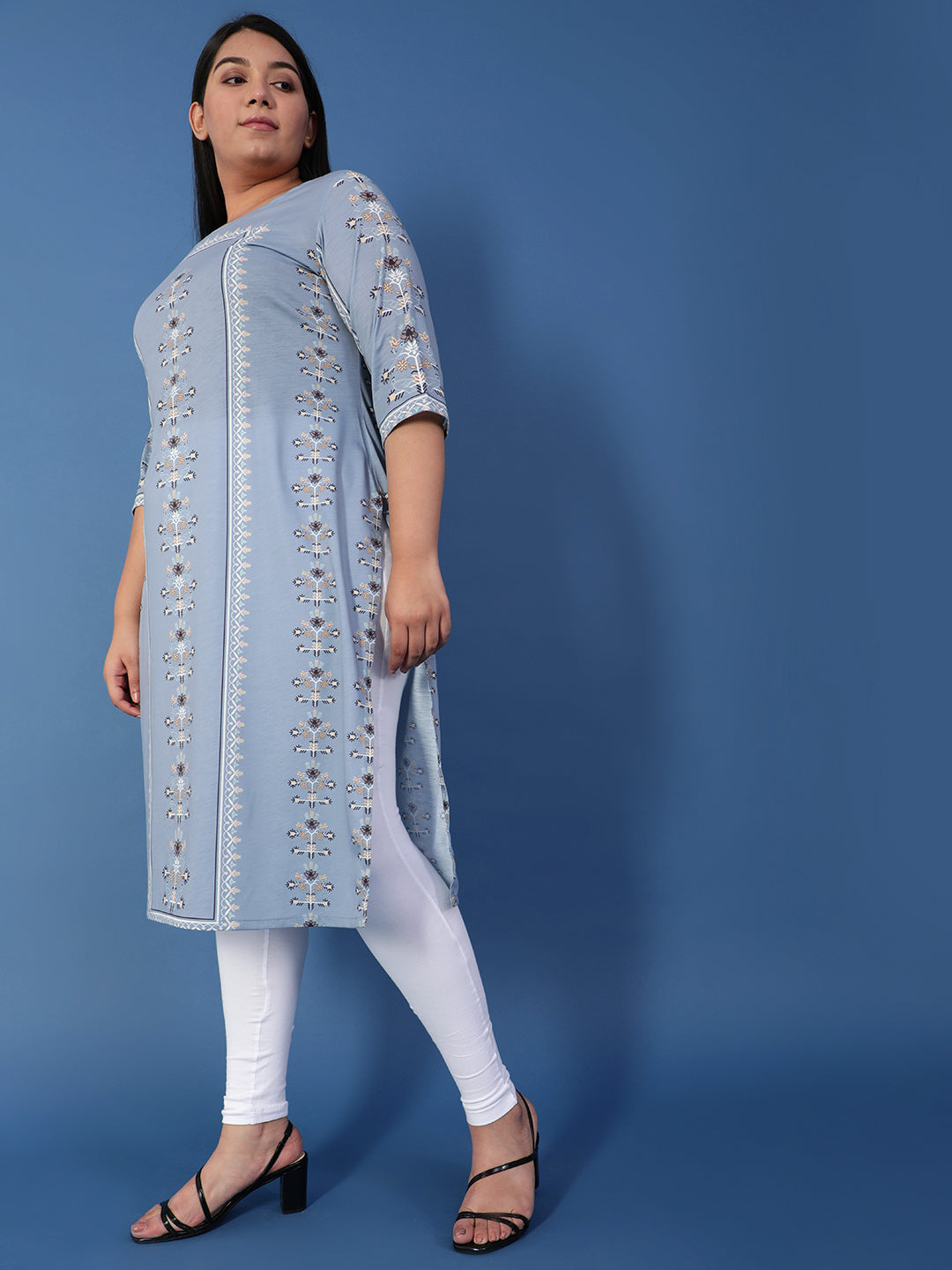 Plus Size Spring Blue Ethnic Printed Kurti