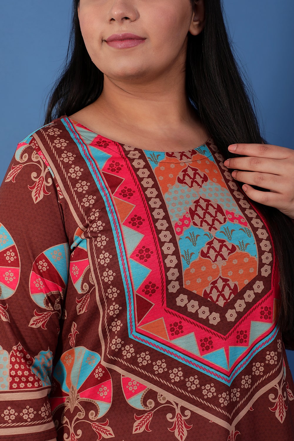 Plus Size Brown Color Saga Ethnic Kurta