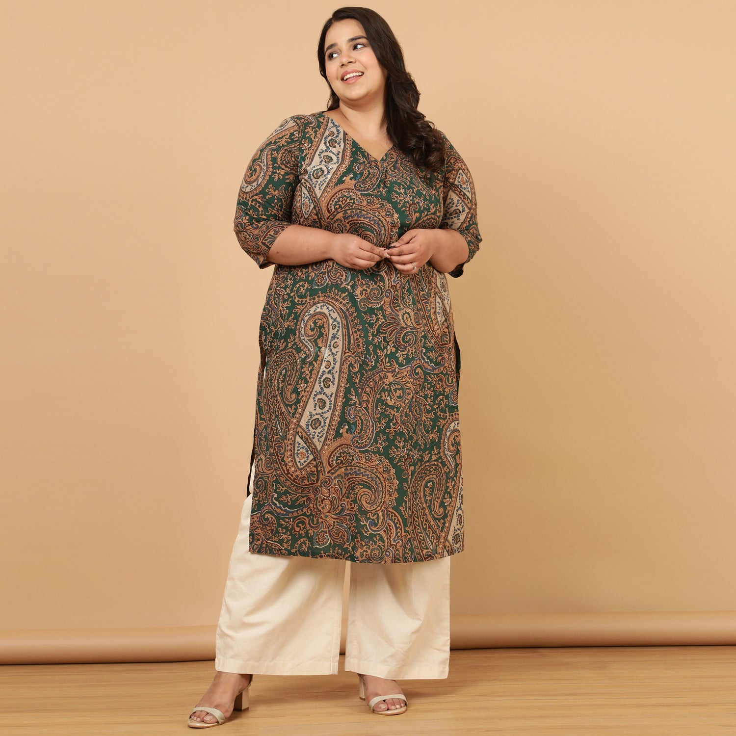 Green Paisley Print Cotton Kurta