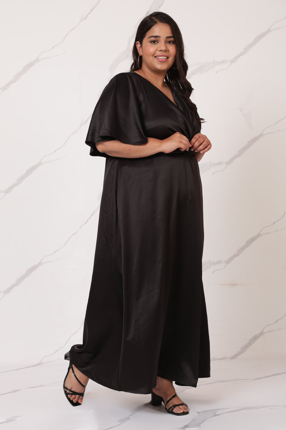 Black Satin Knot Dress for Women