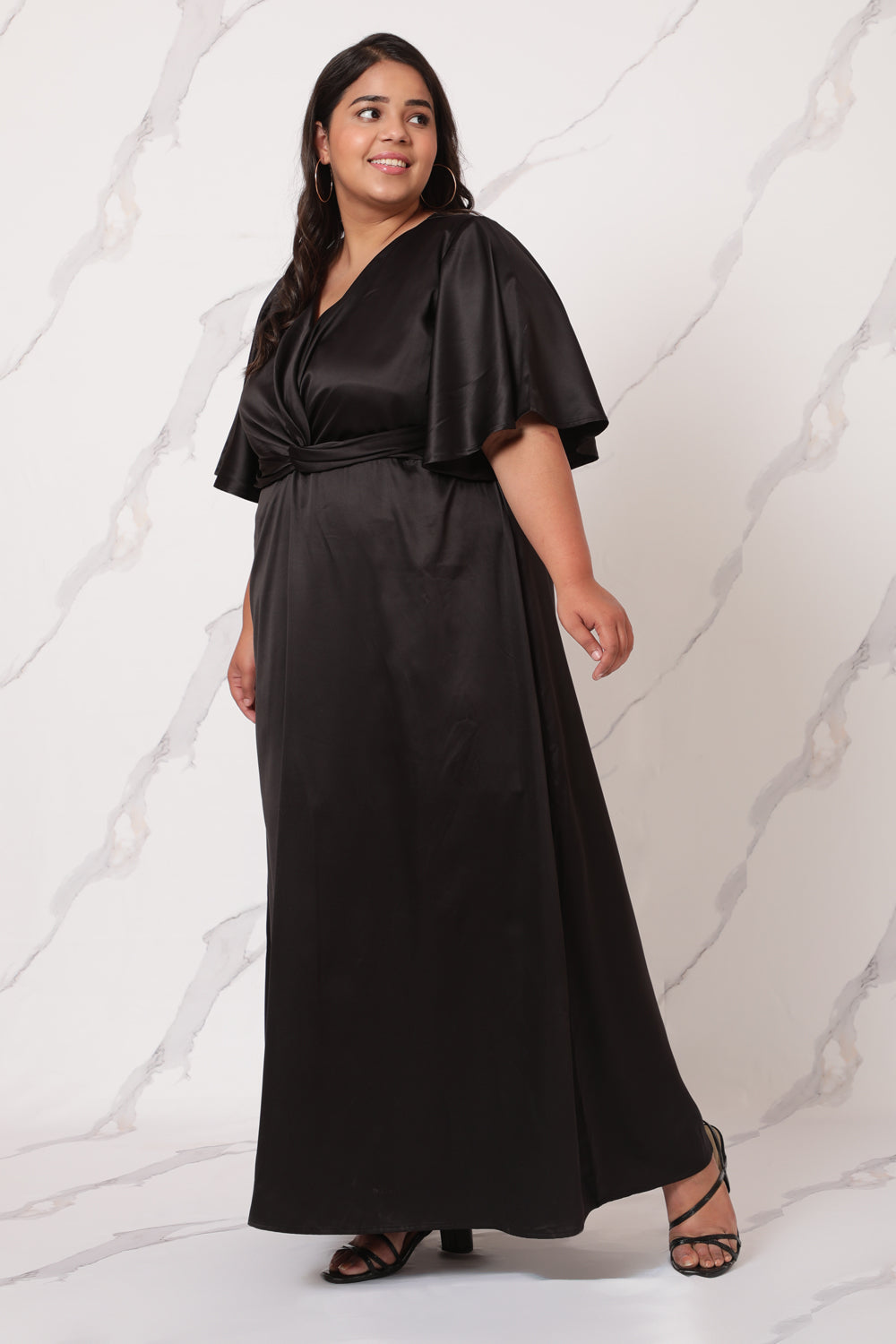 Comfortable Black Satin Knot Dress
