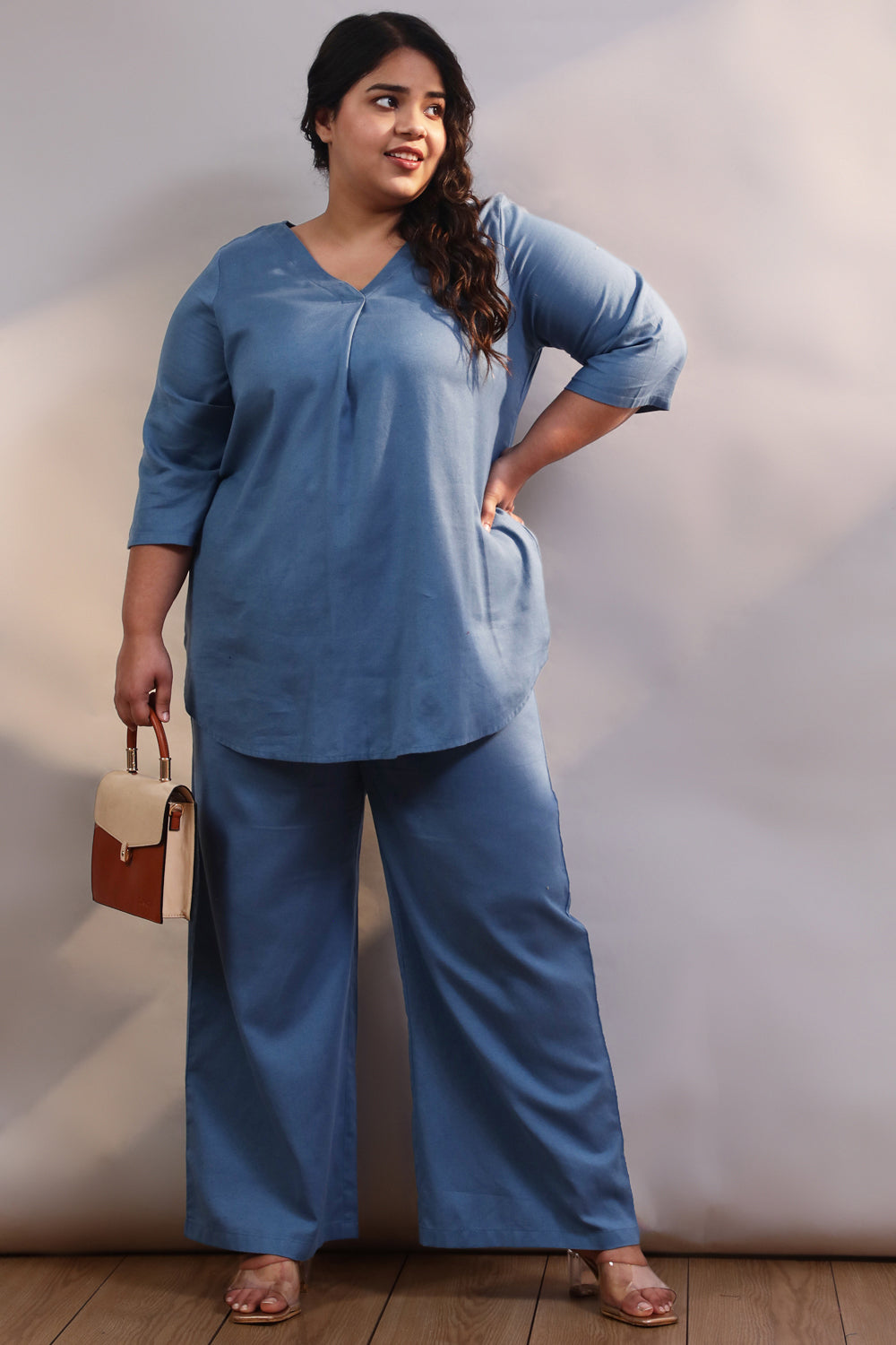 Blue Cotton Linen Pants
