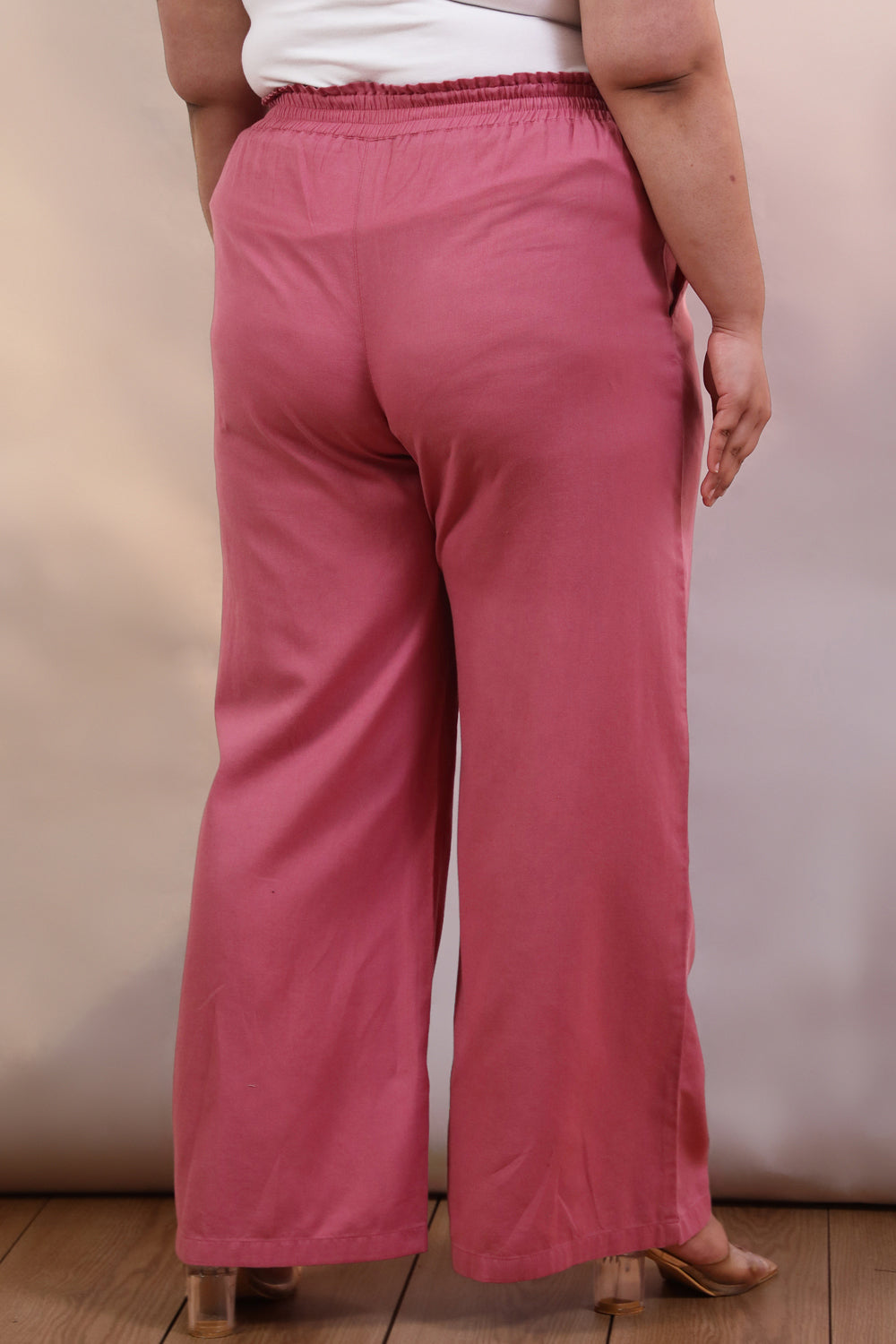 Plus Size Pink Cotton Linen Pants