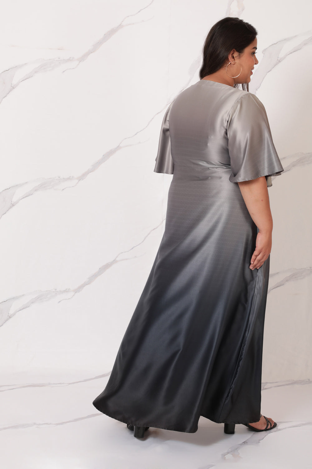 Grey Ombre Satin Knot Dress