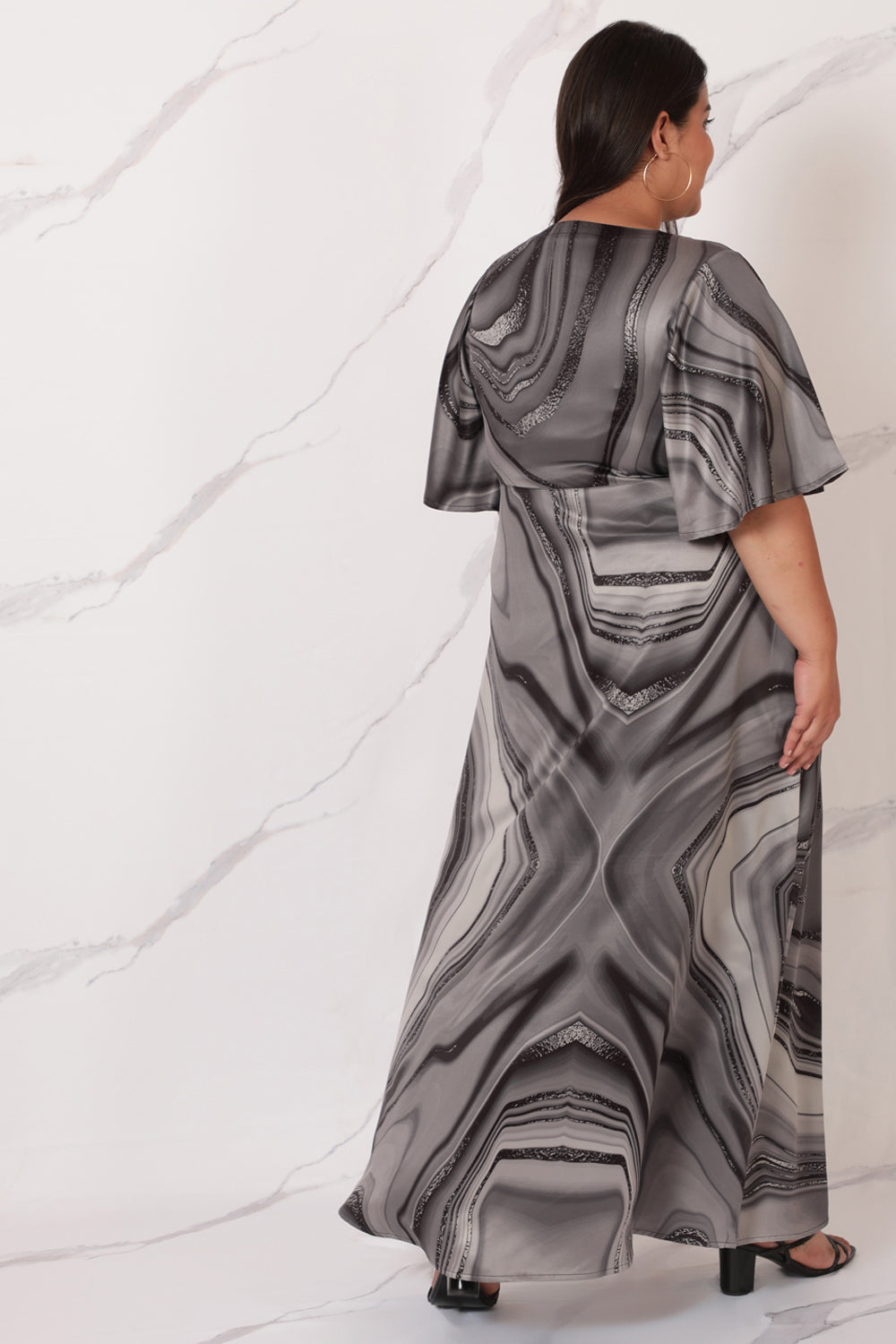 Comfortable Black Marble Satin Knot Dress