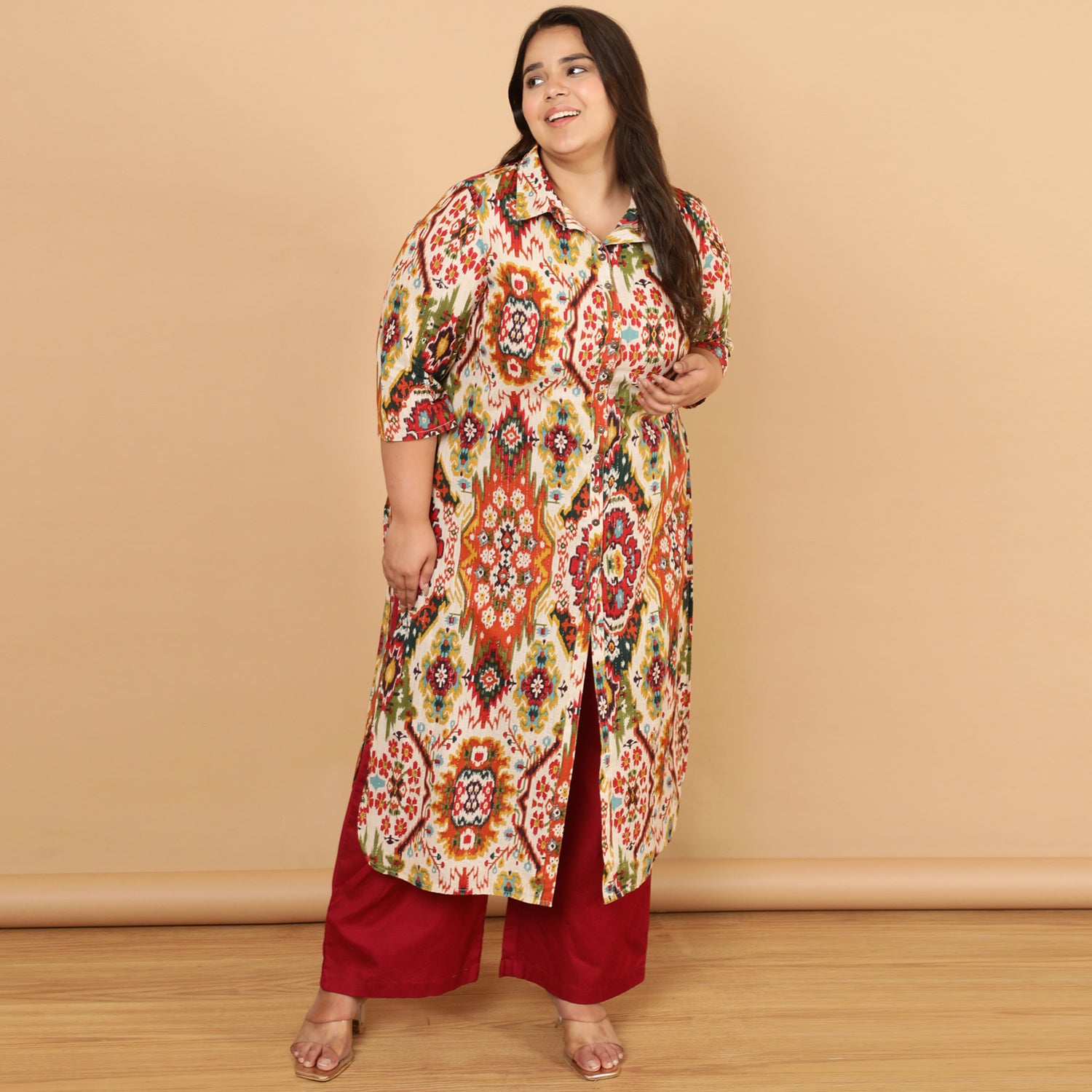 White Patola Print Cotton Kurta Shrug