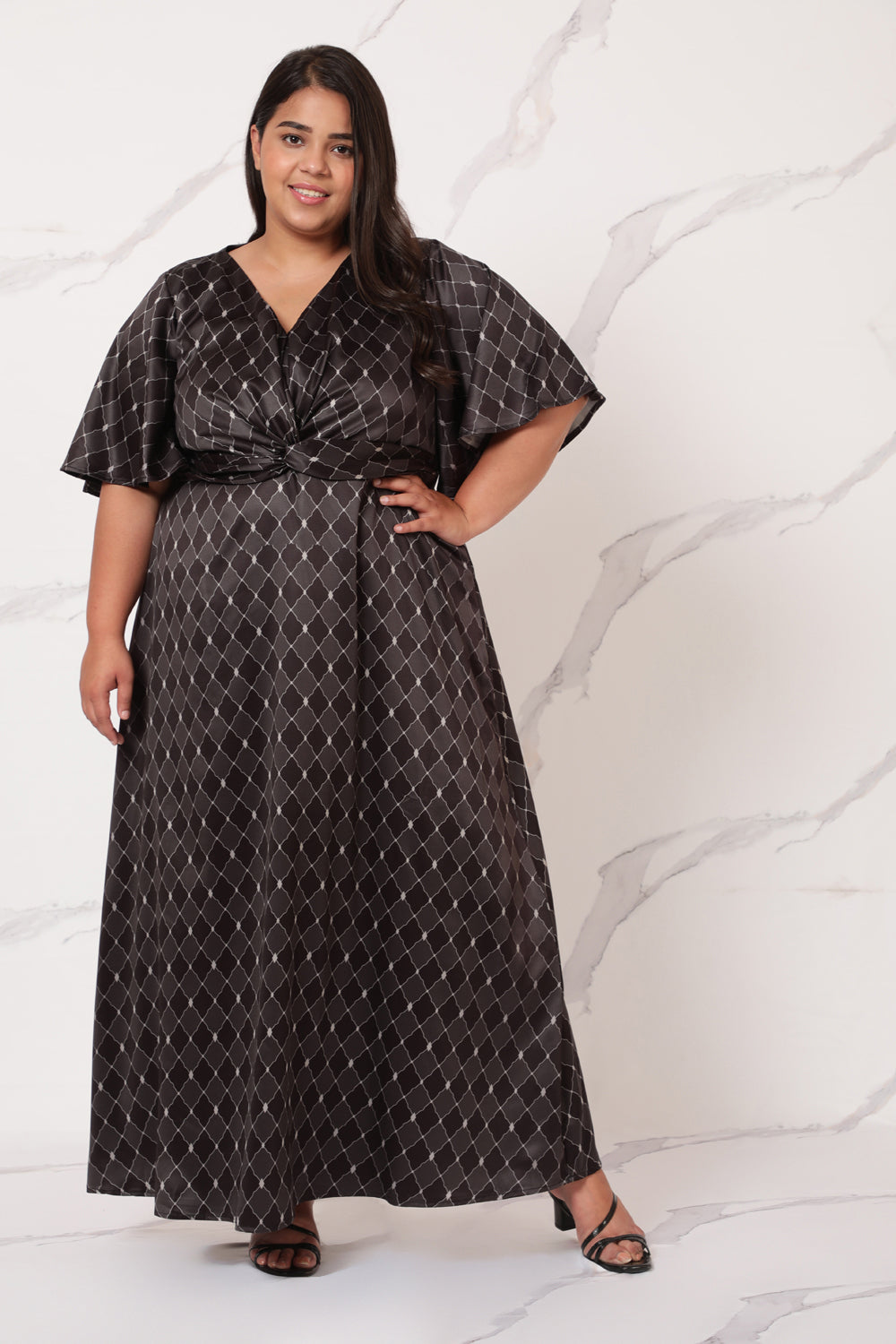 Black Motifs Satin Knot Dress