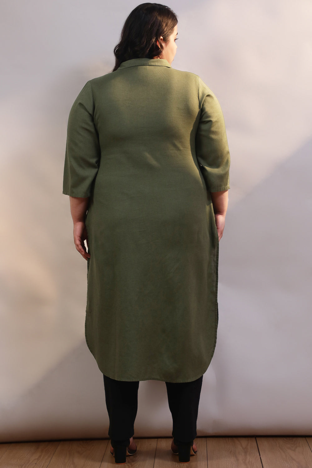 Comfortable Olive Cotton Linen Collar Kurta