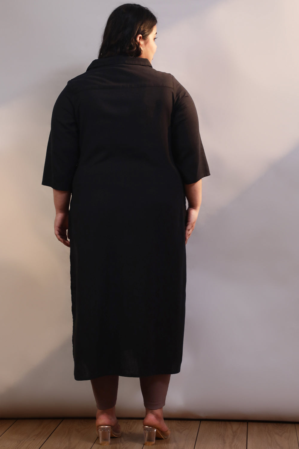 Plus Size Black Cotton Linen Kurta Shrug