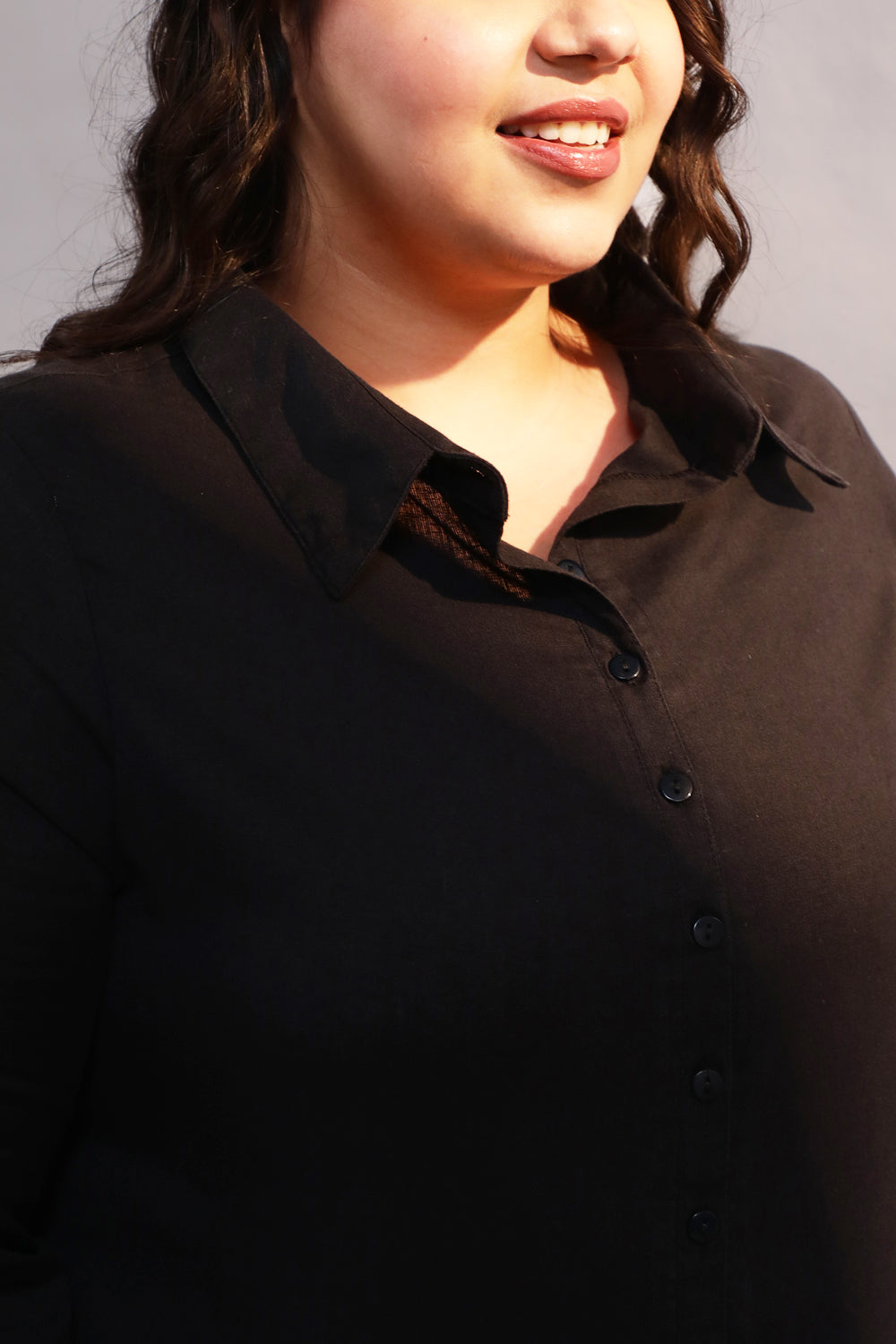 Plus Size Black Cotton Linen Kurta Shrug