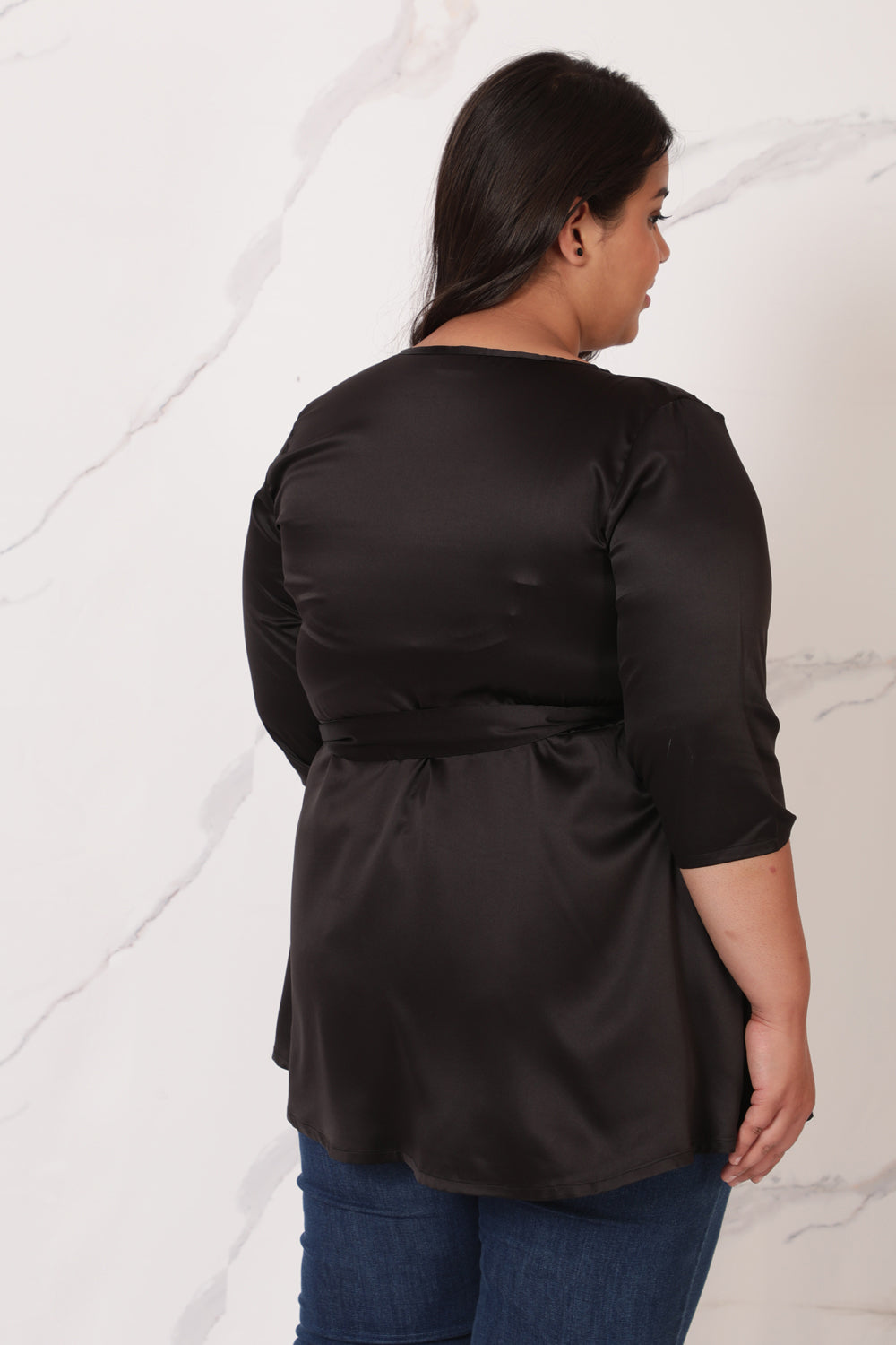 Black Satin Wrap Top